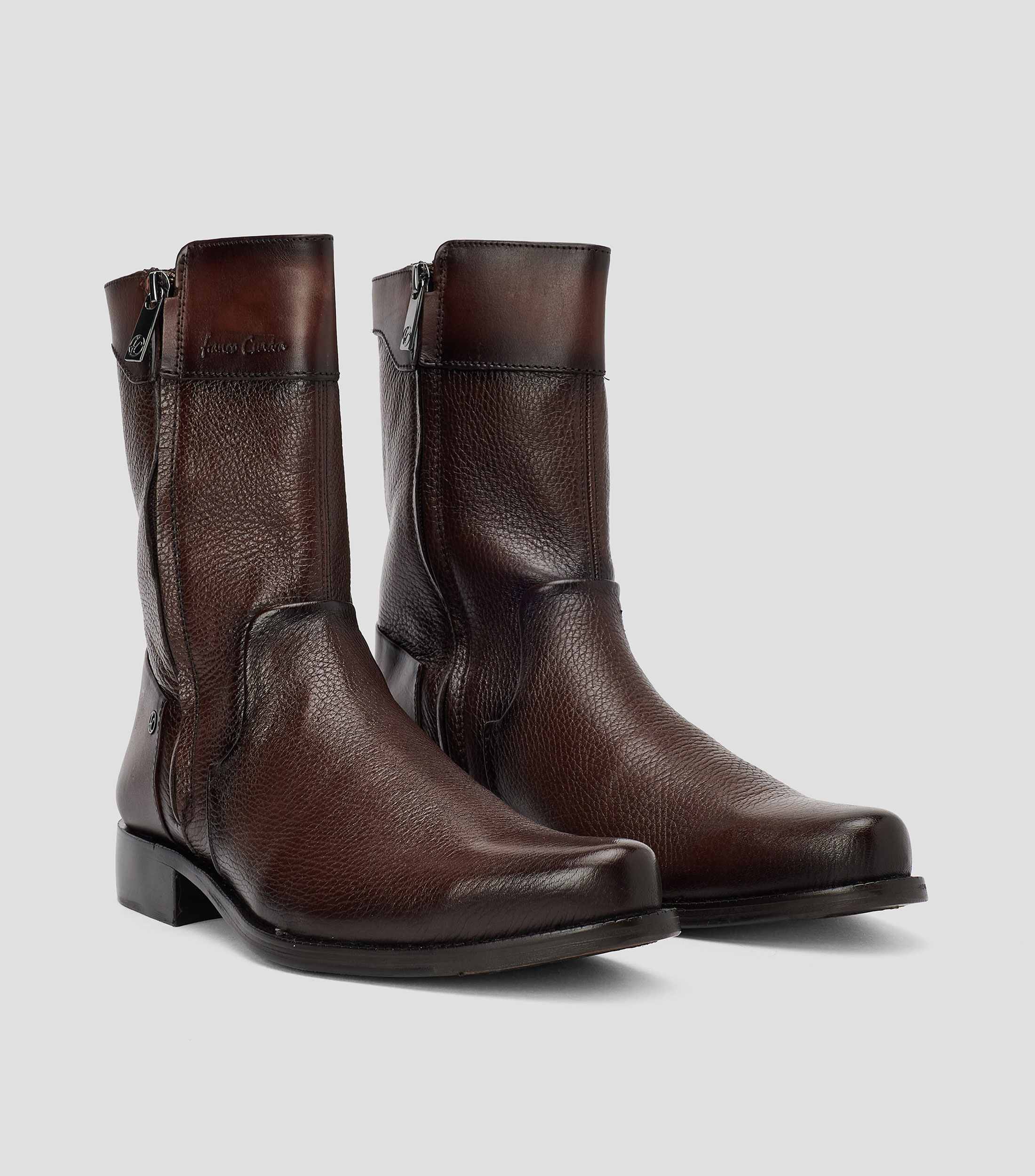 Botines de vestir en piel genuina de venado y bovino con tacón bajo de media luna granulado Hombre
