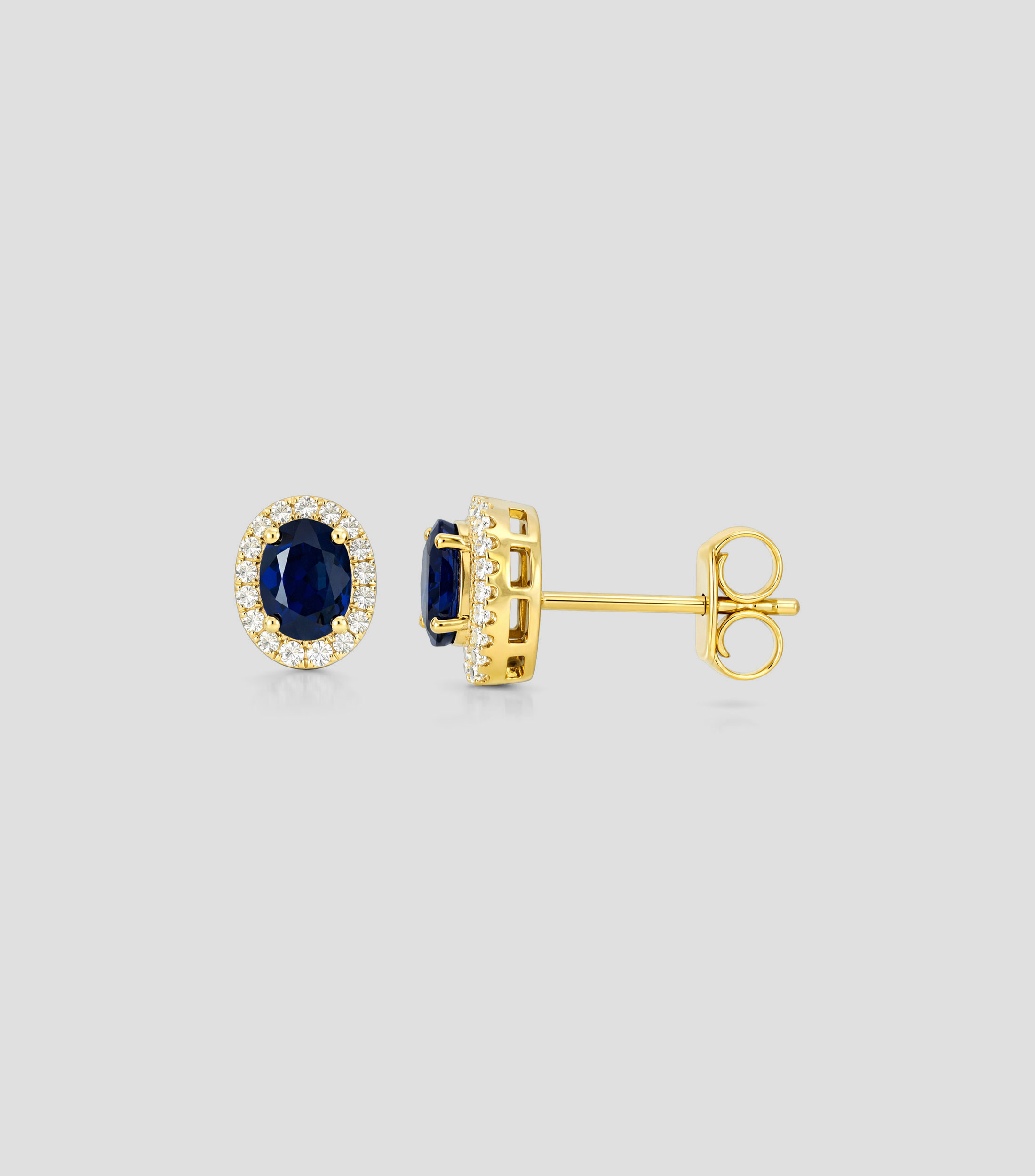 Aretes ovalados en Oro amarillo de 14 kilates con zafiro y diamantes Mujer