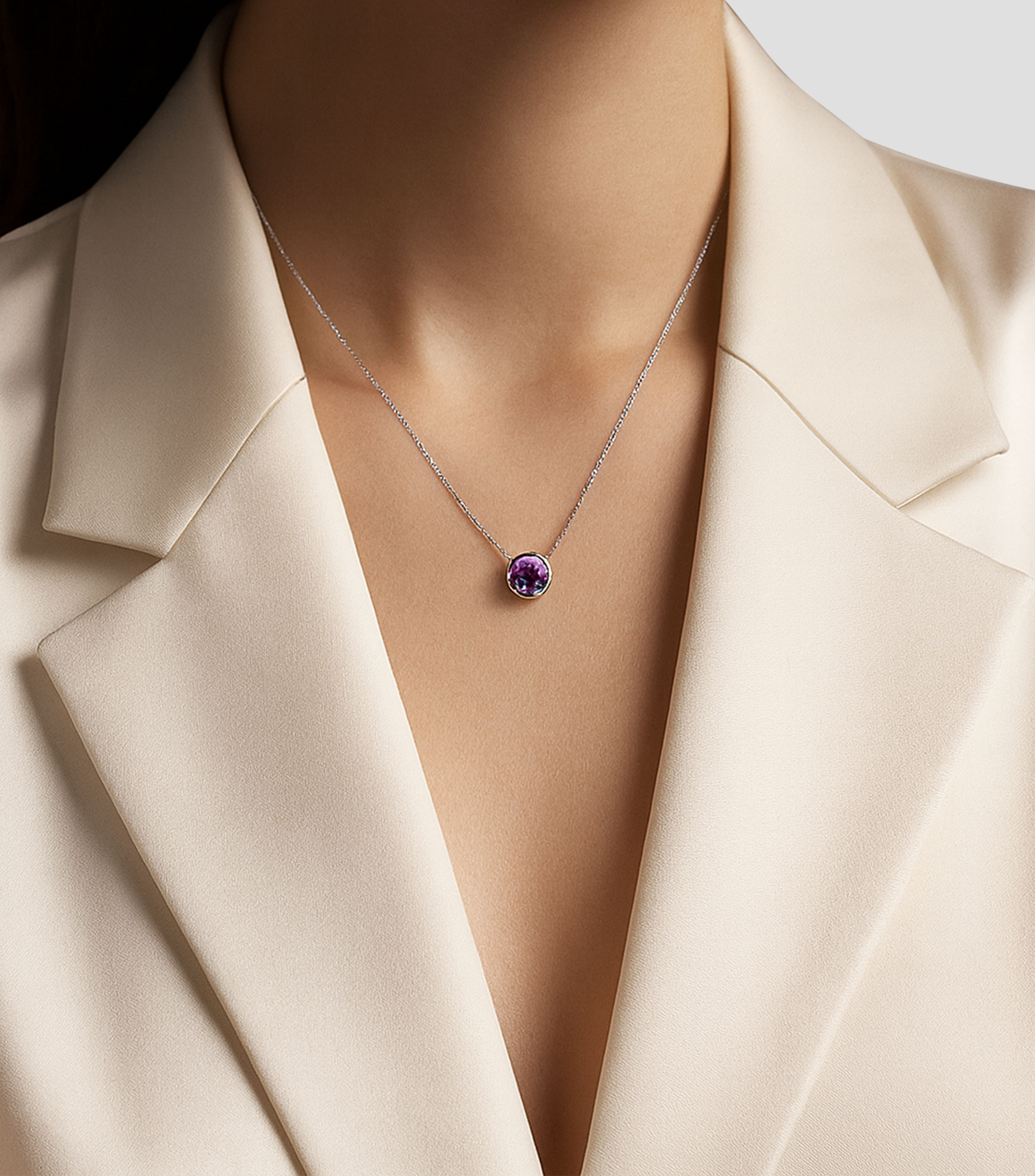 Cadena y Colgante en plata con amatista Mujer