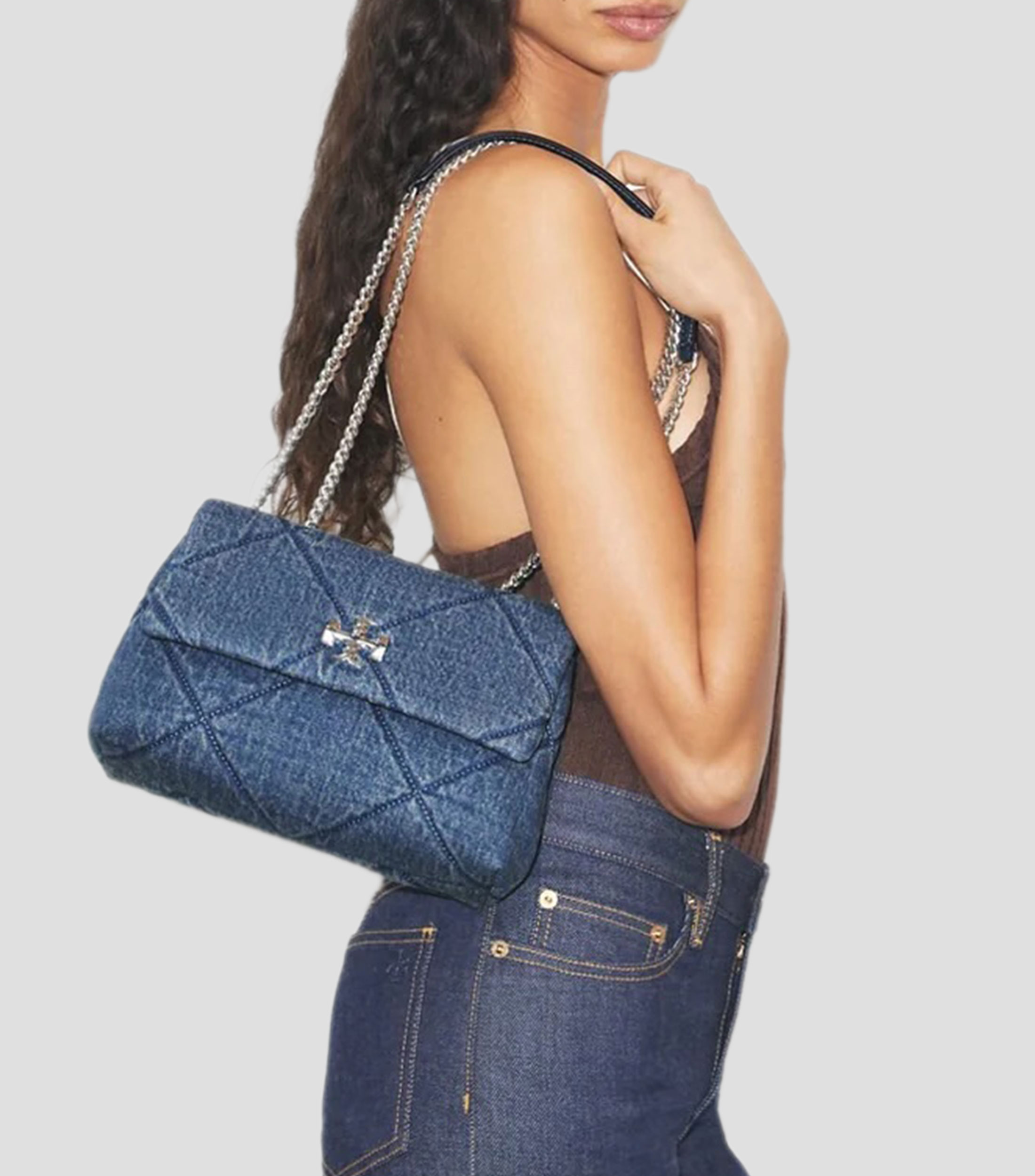 Bolsa de hombro pequeña Kira Diamond Quilt Denim