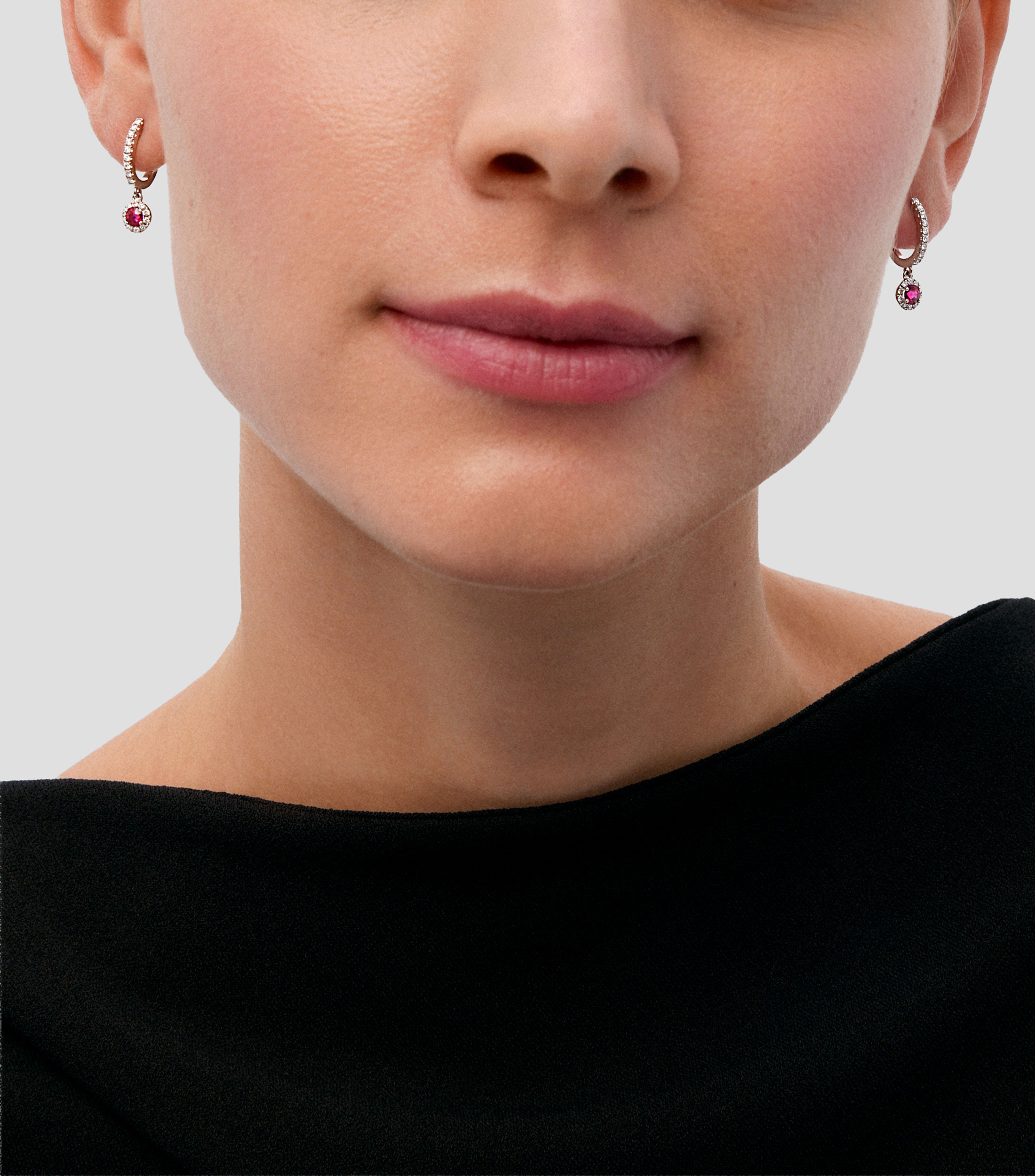 Aretes en oro blanco de 18 kilates con rubís y diamantes Big Three Mujer