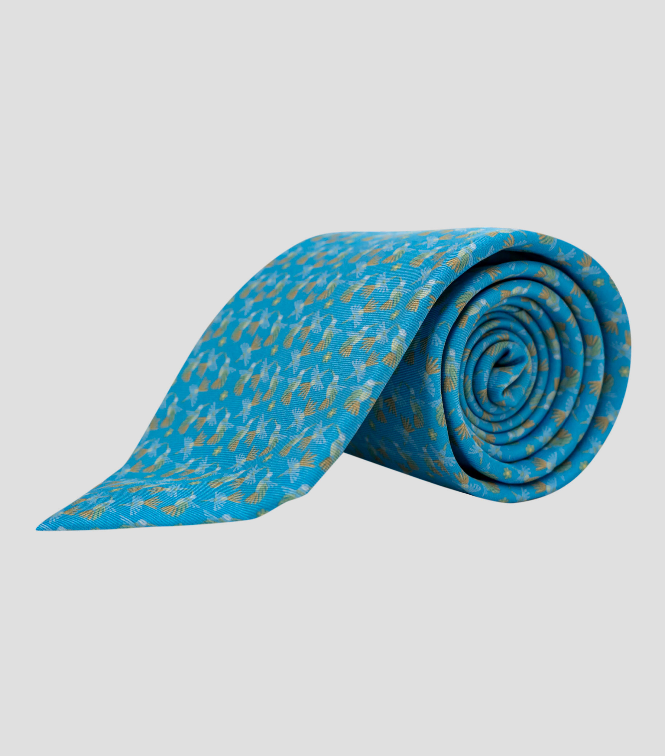 Corbata ancha en seda con colibrís