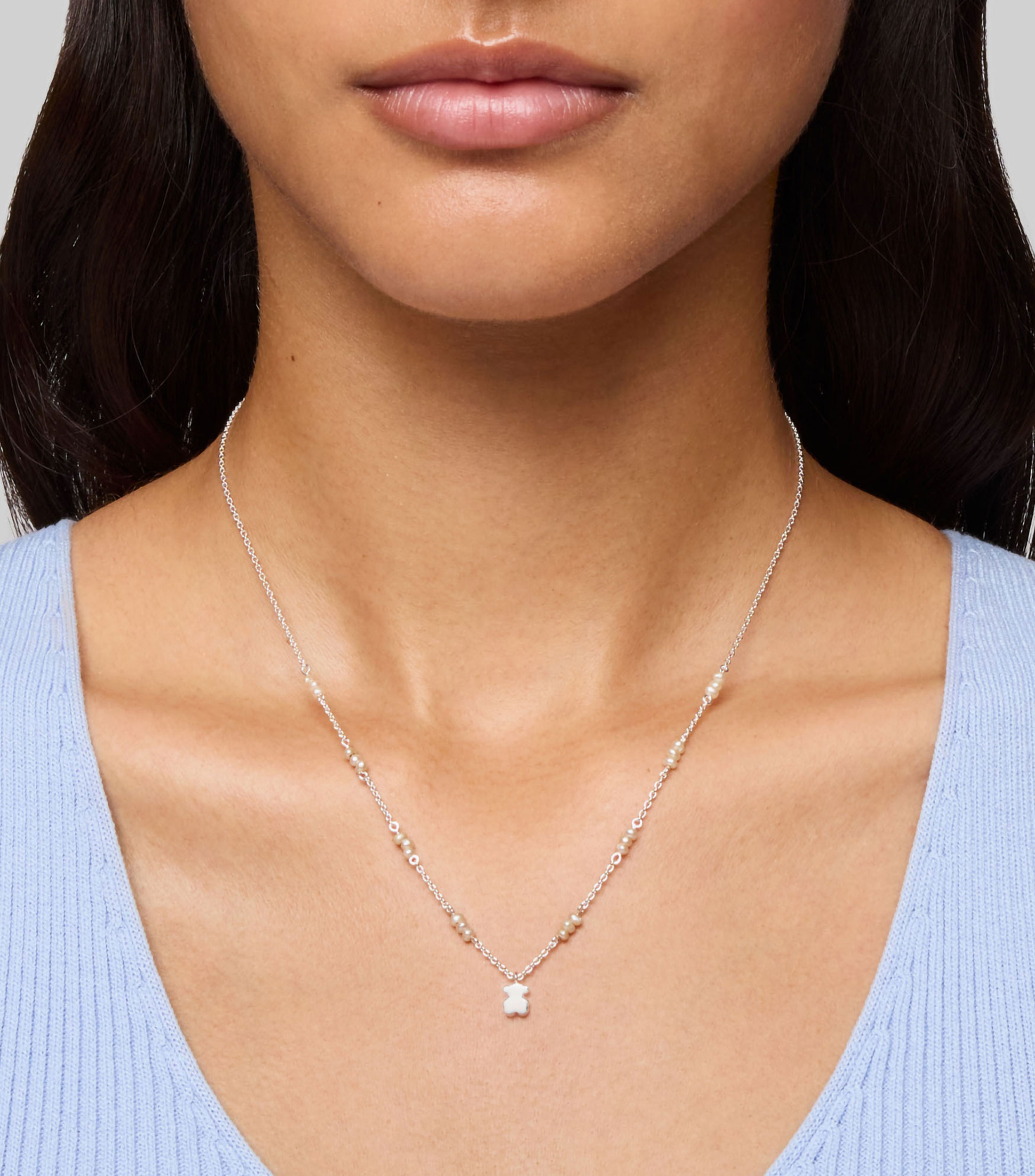 Collar Oso en Plata con perlas Sweet Dolls Mujer