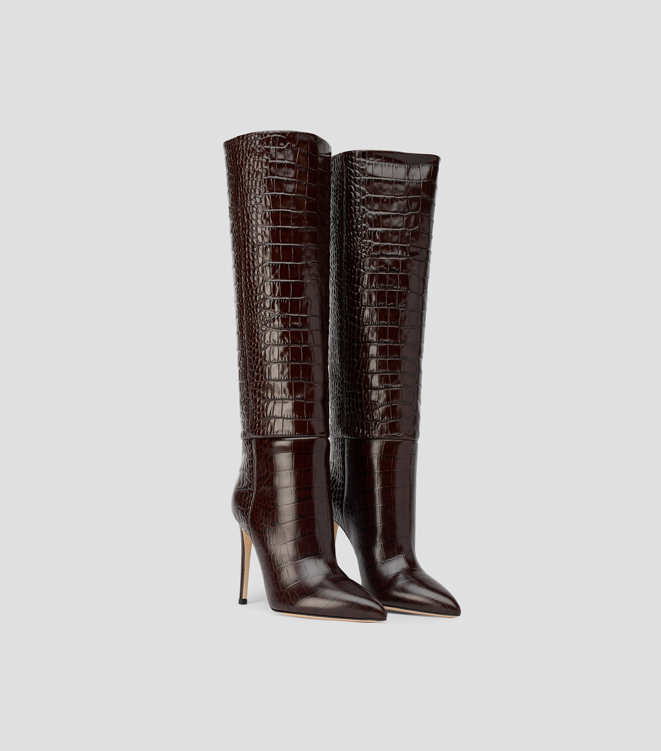Botas vaqueras largas Stiletto en piel con tacón alto de aguja Mujer