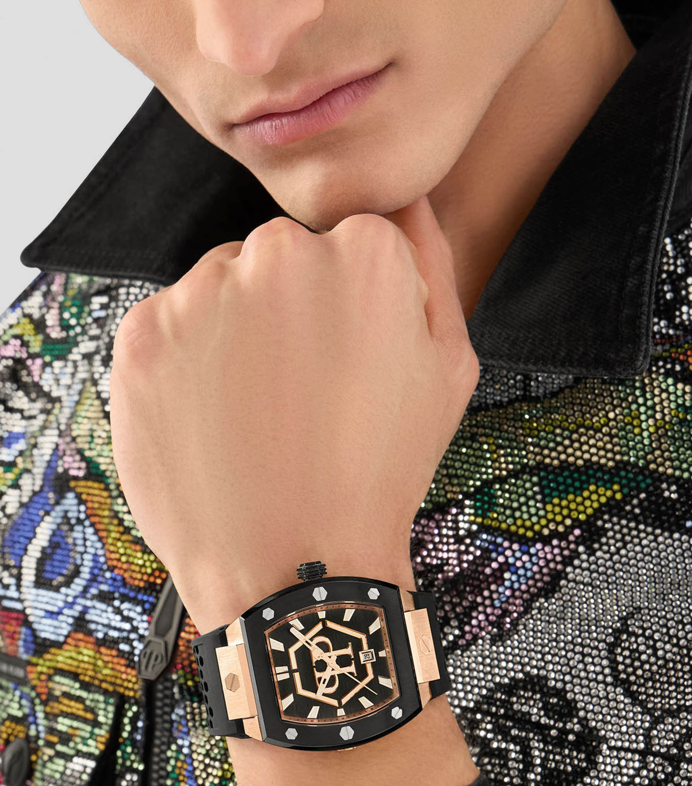 Reloj para Hombre The Hexagon Phantom casual tono oro rosa, negro