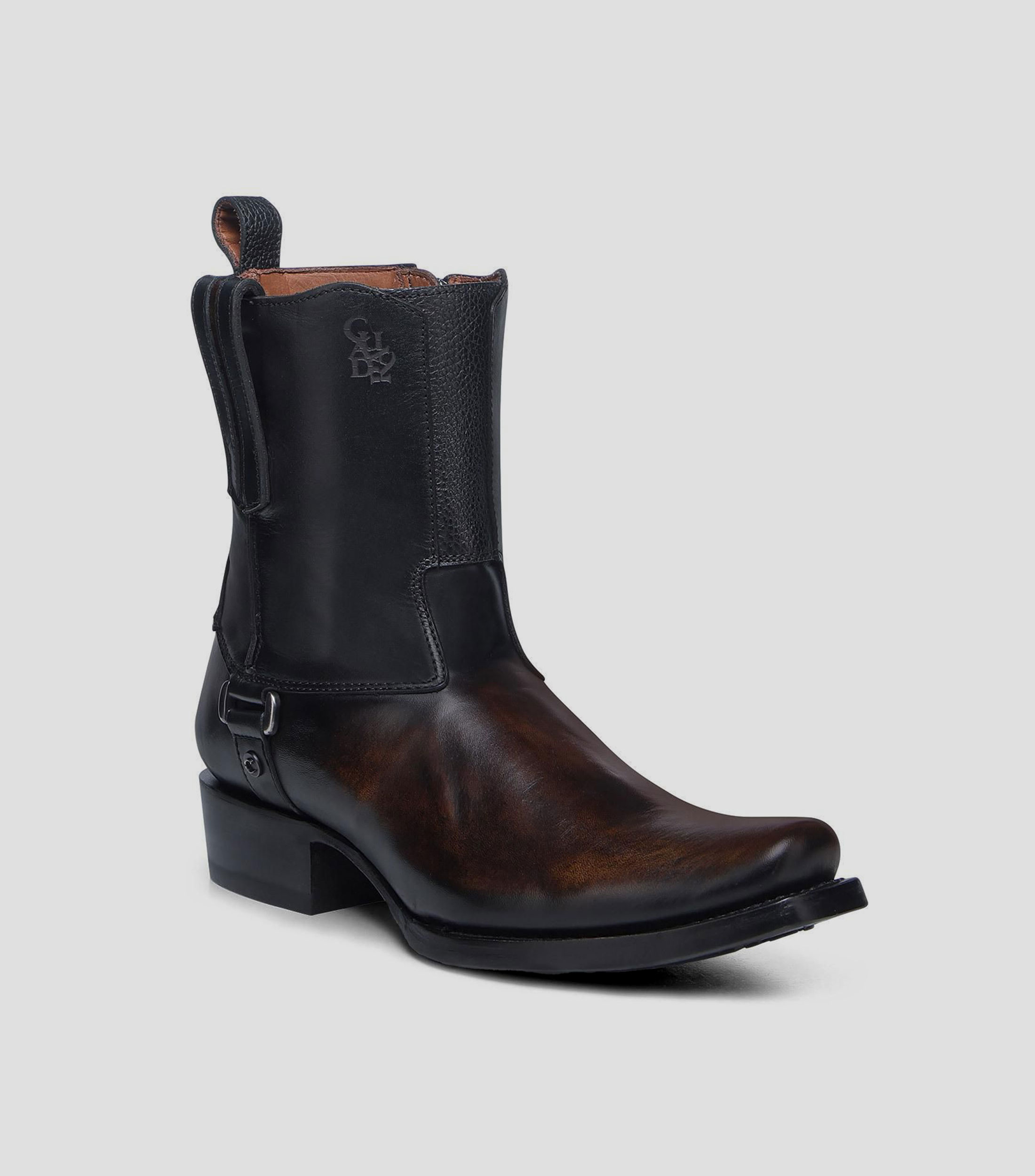 Botas vaqueras cortas en piel con tacón bajo cuadrado Hombre
