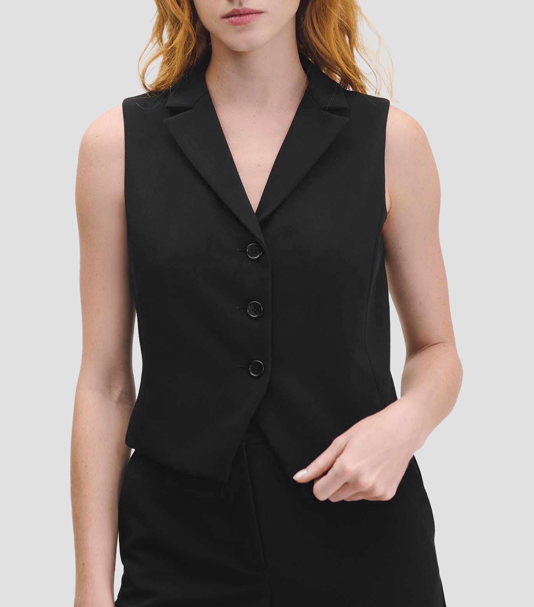 Chaleco Sastre Corto Negro con Solapa Mujer