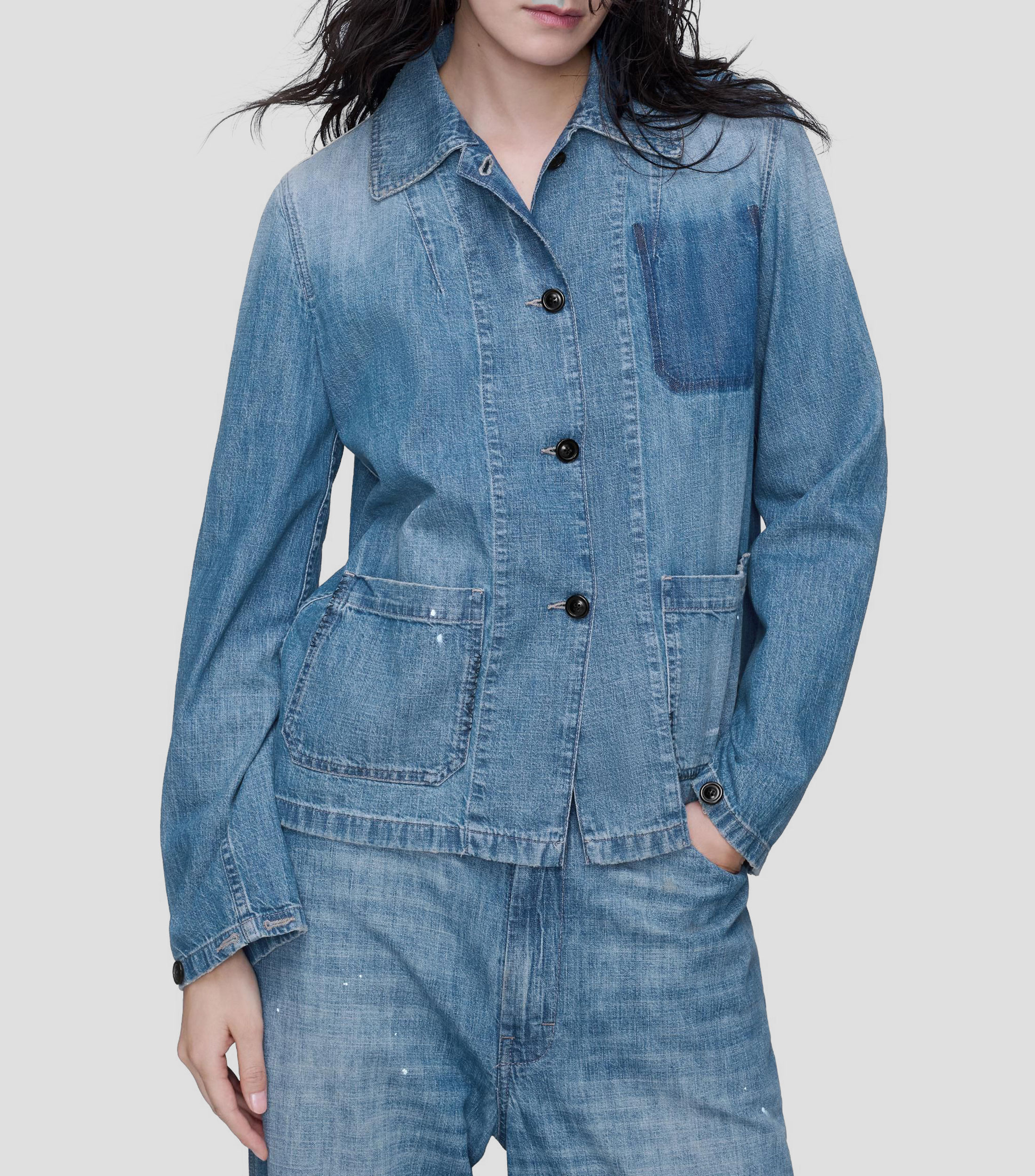 Camisa lisa de mezclilla y manga larga Mujer