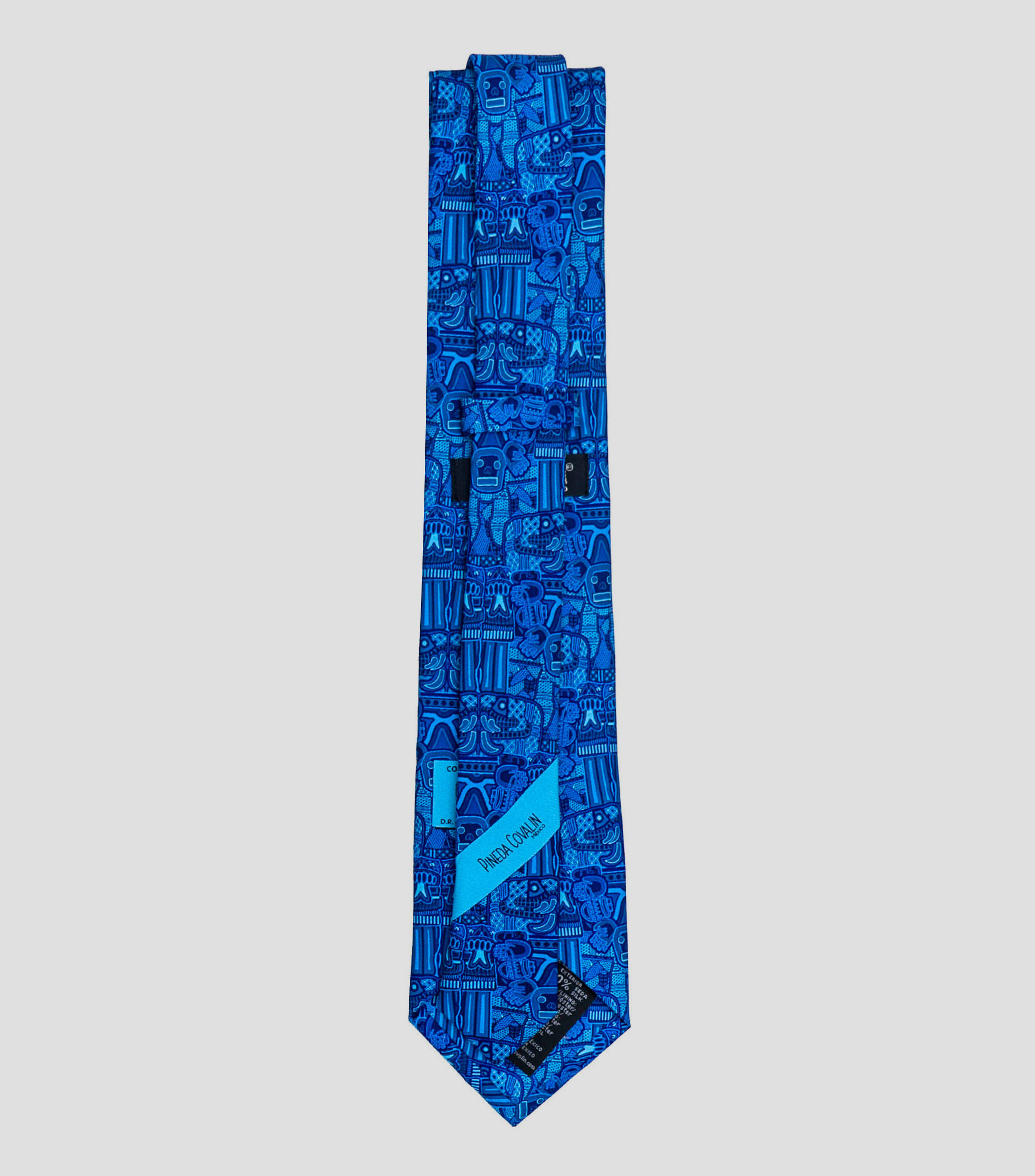 Corbata ancha en seda azul marino con Coatlicues