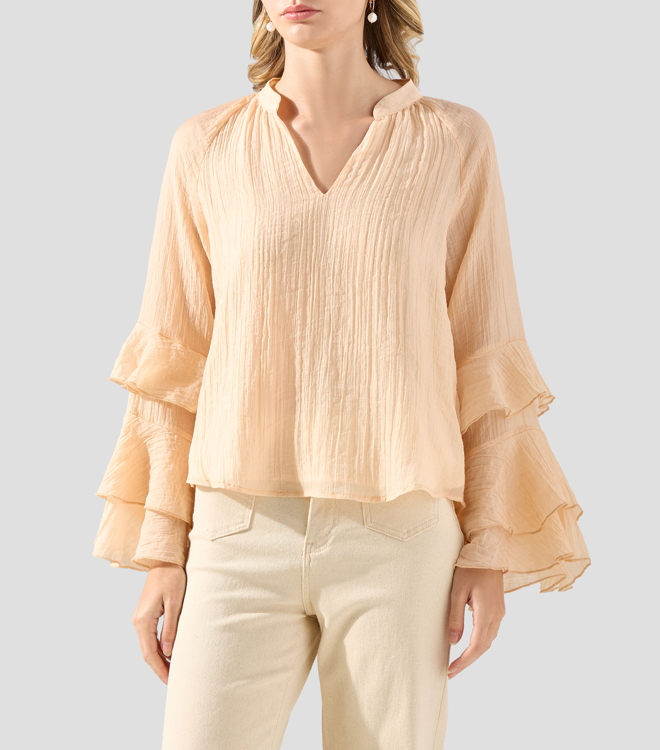 Blusa lisa manga larga Mujer