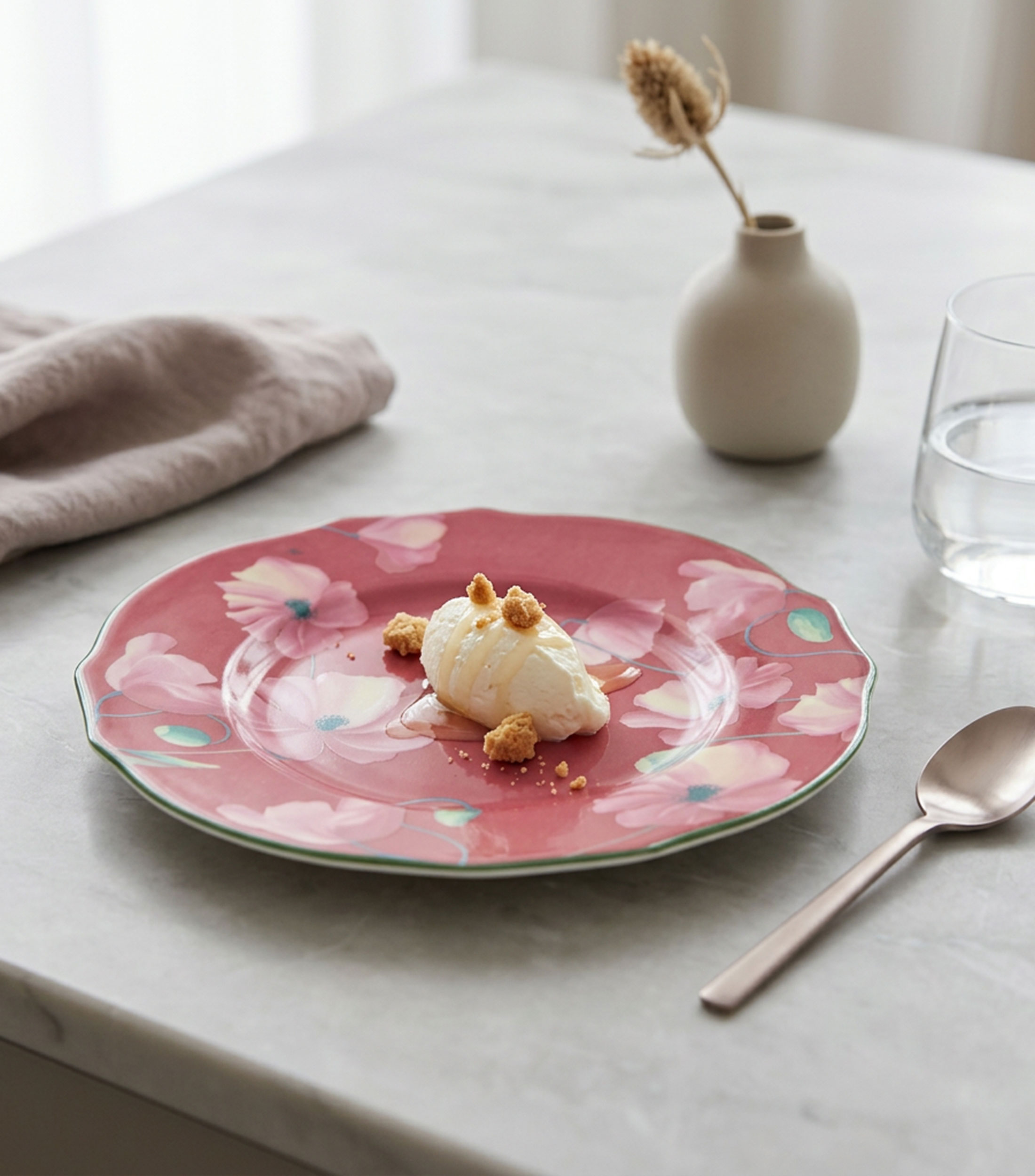 Plato para pan Florenza rosa en porcelana