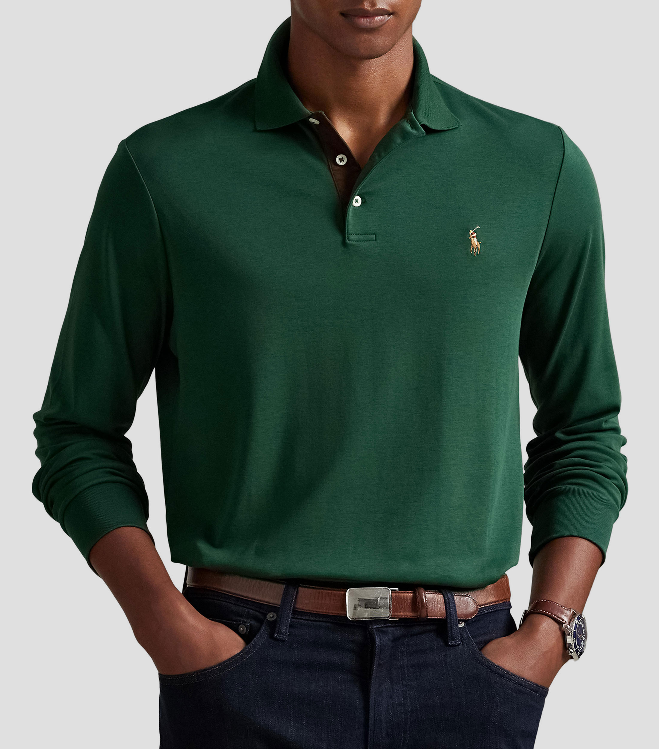 Playera tipo polo manga larga lisa Hombre