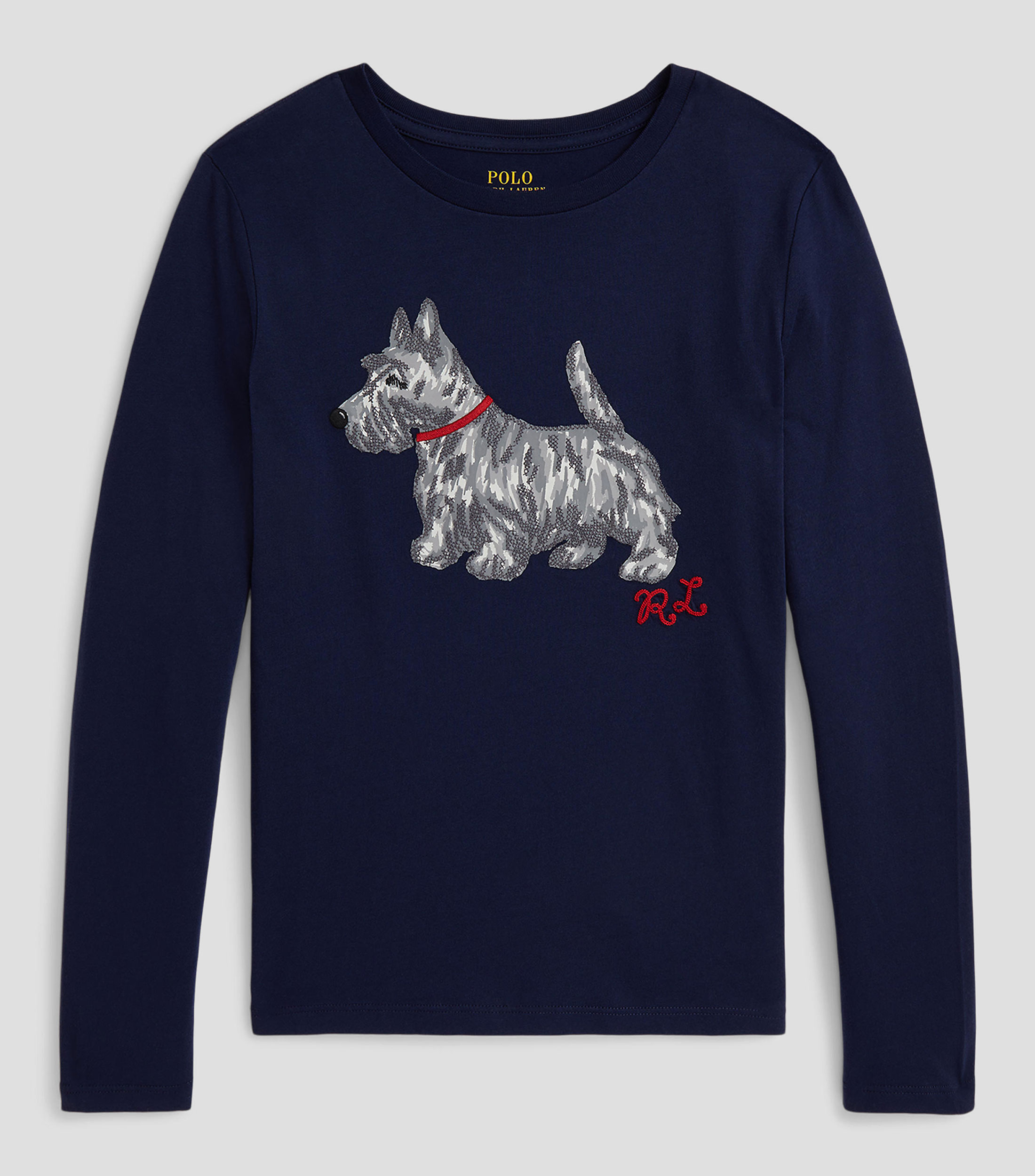 Playera cuello redondo manga larga con perro Niña