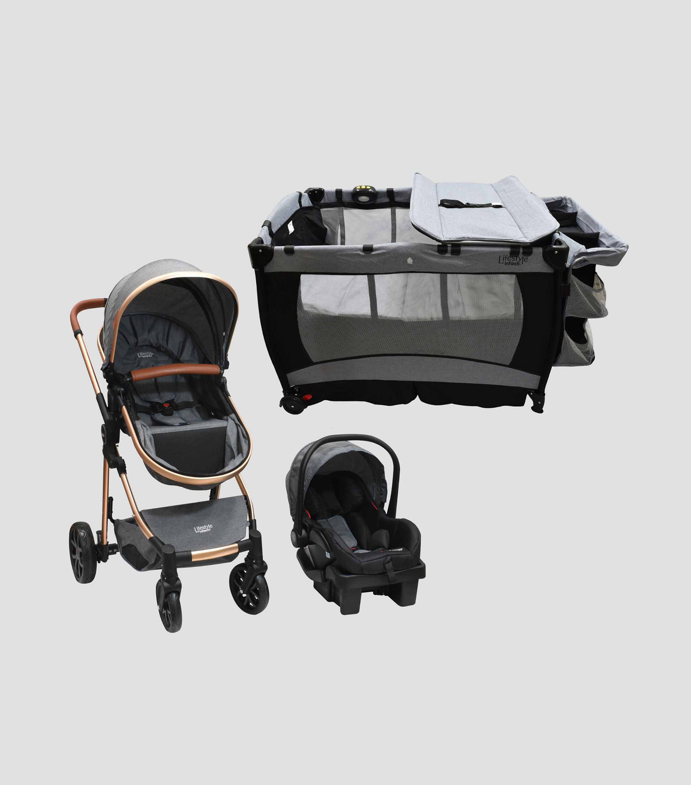 Set de Carriola con porta bebe y Cuna de viaje.