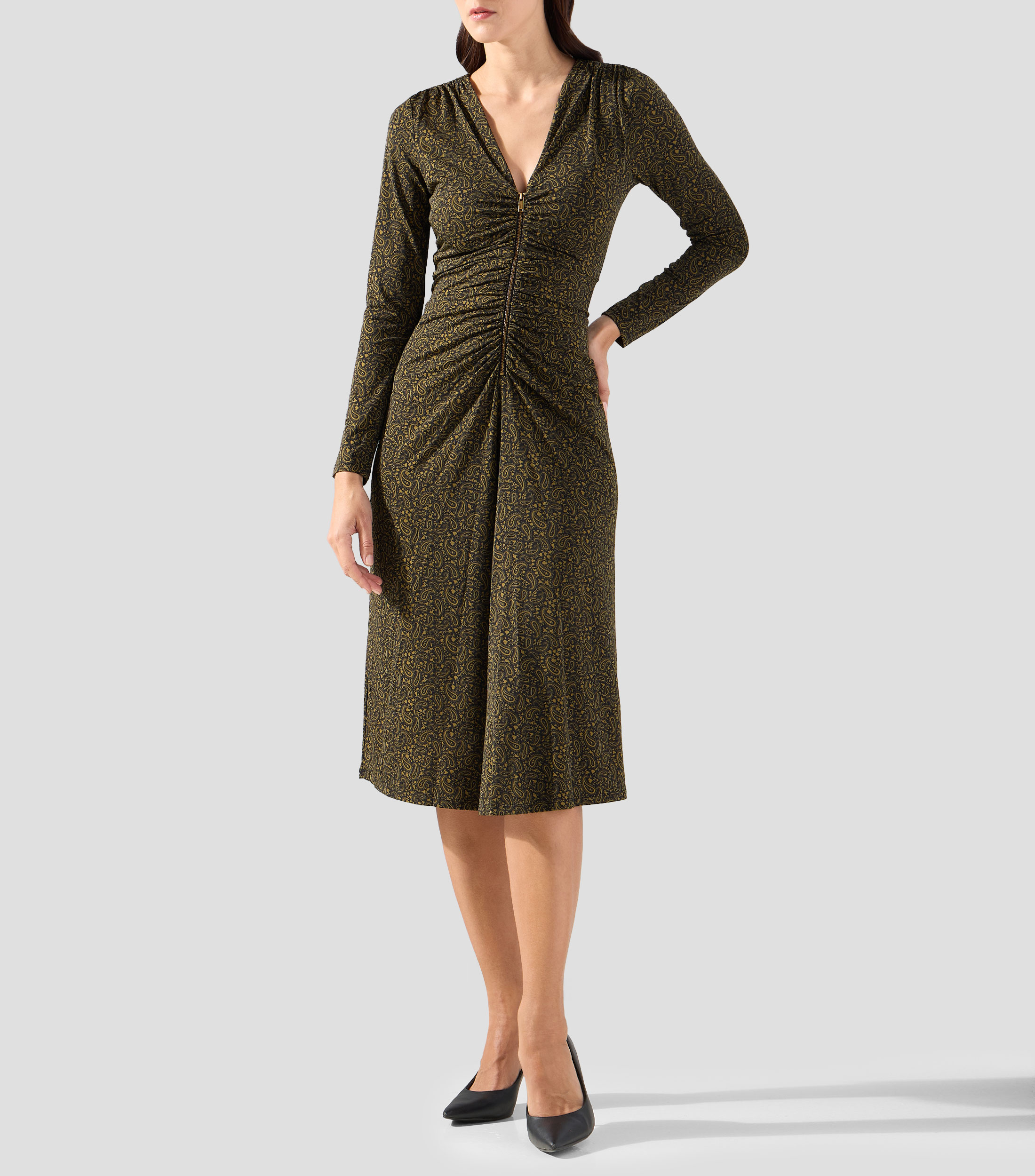 Vestido midi estampado manga larga Mujer
