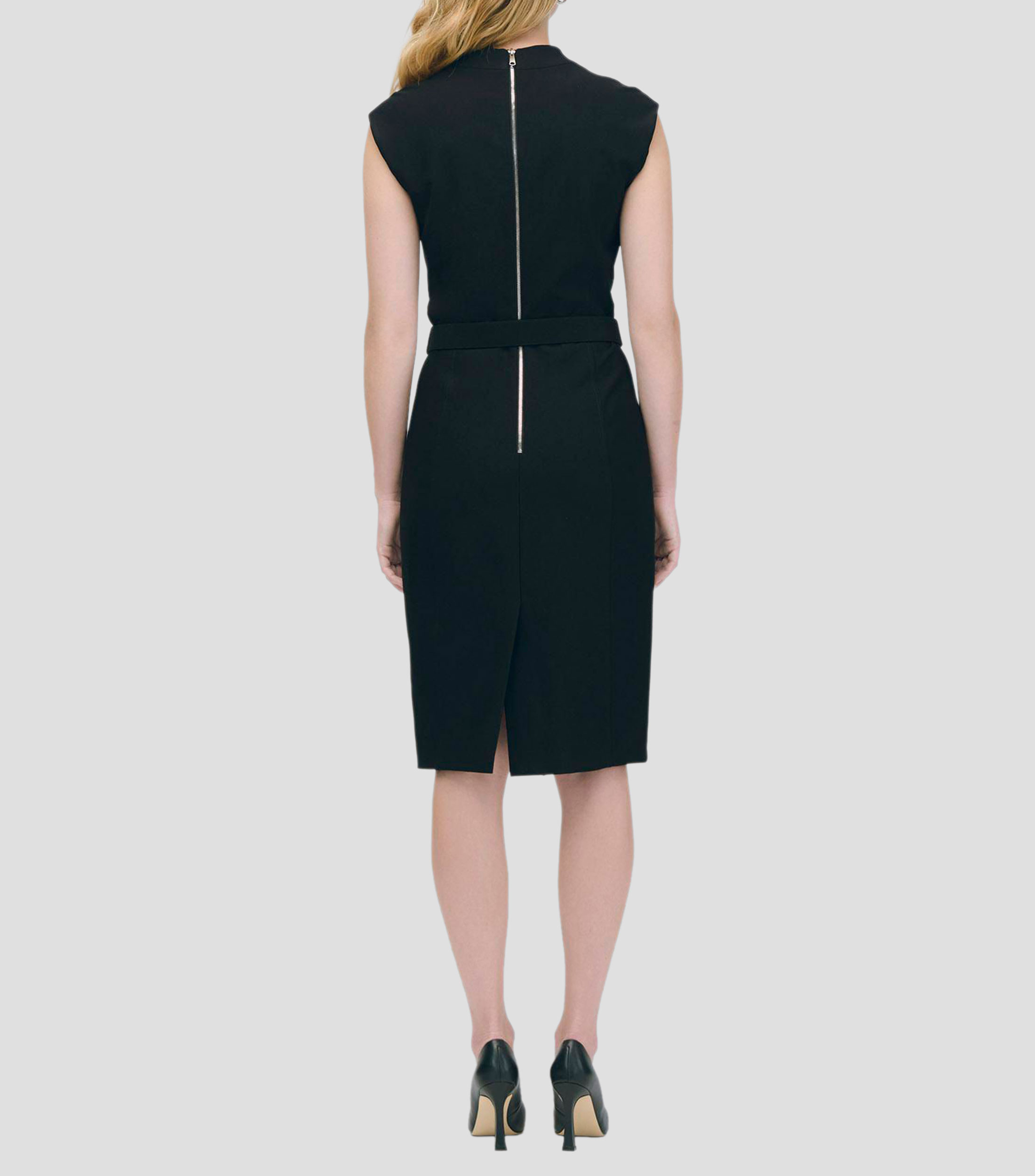 Vestido entallado corte francés solapa simulada con cinturón Mujer
