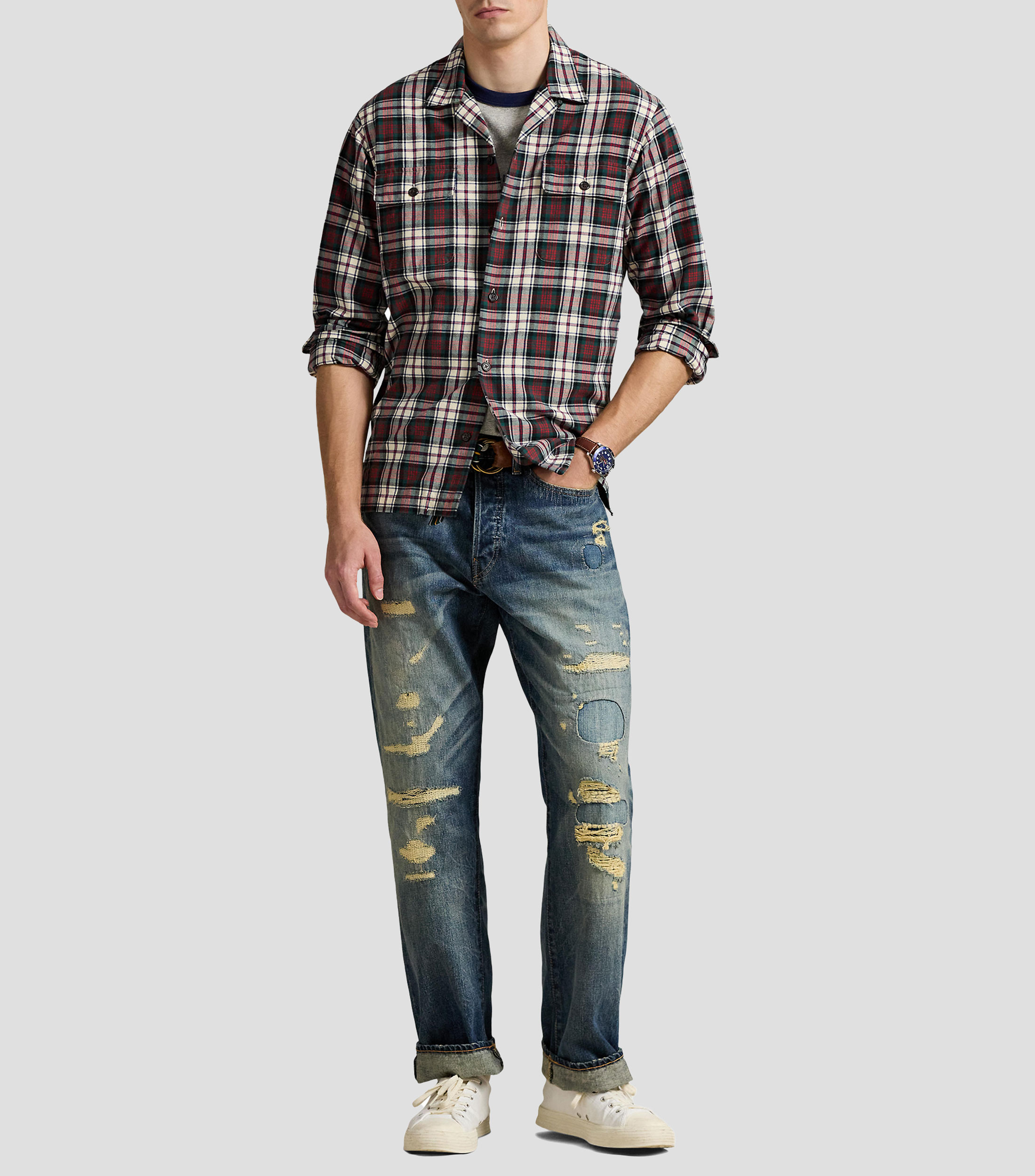 Camisa con cuadros manga larga Hombre