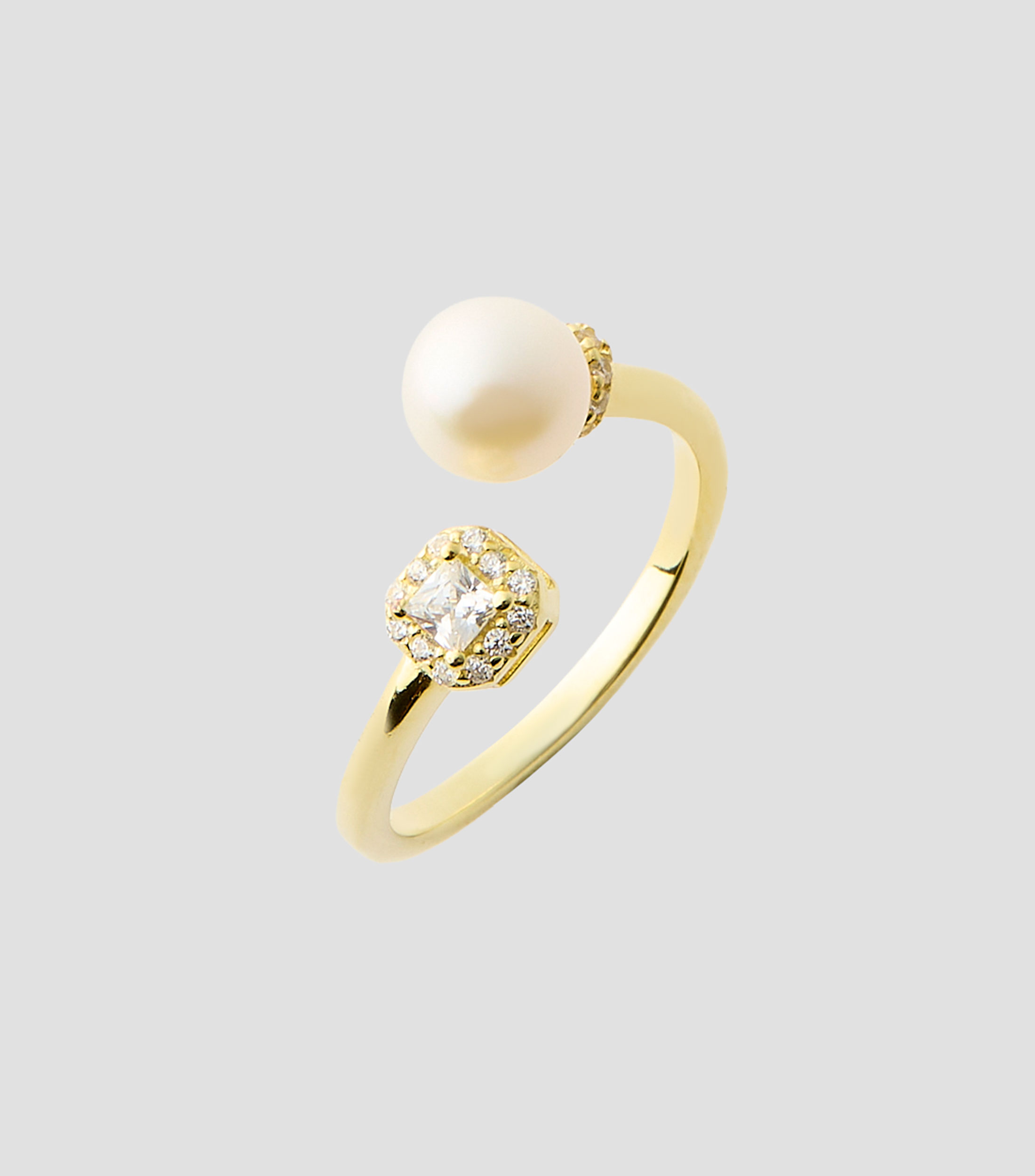 Anillo abierto con perla y cristal Mujer