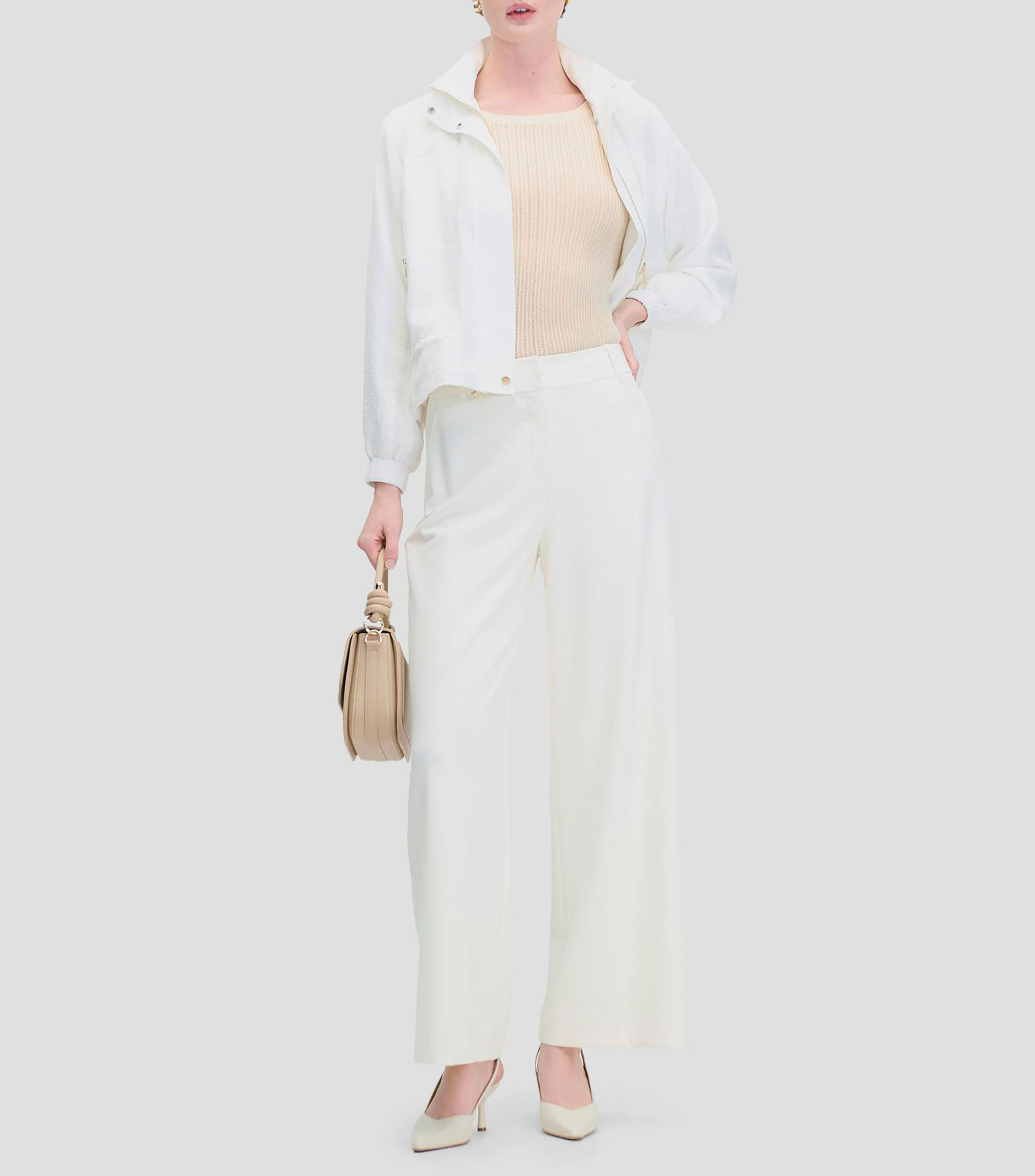 Pantalón Palazzo Natural Tiro Alto Piqué de Punto Mujer