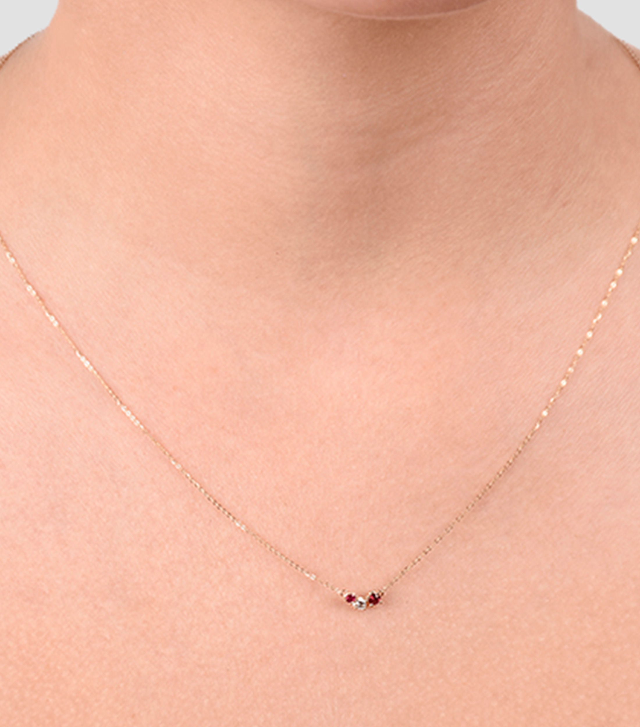 Gargantilla en oro amarillo 14 kilates con diamante y rubíes Mujer