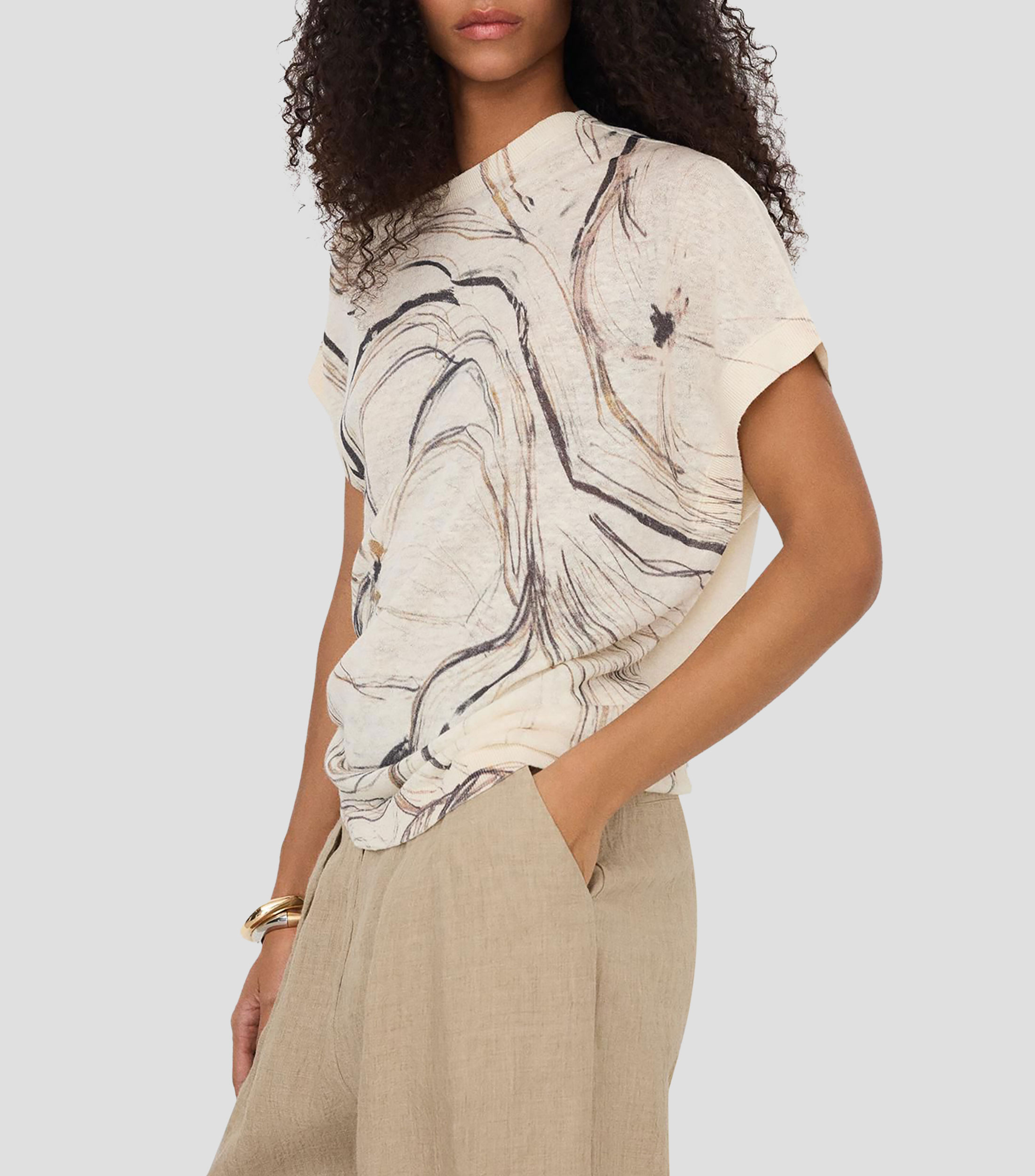 Blusa estampada con una manga corta Mujer