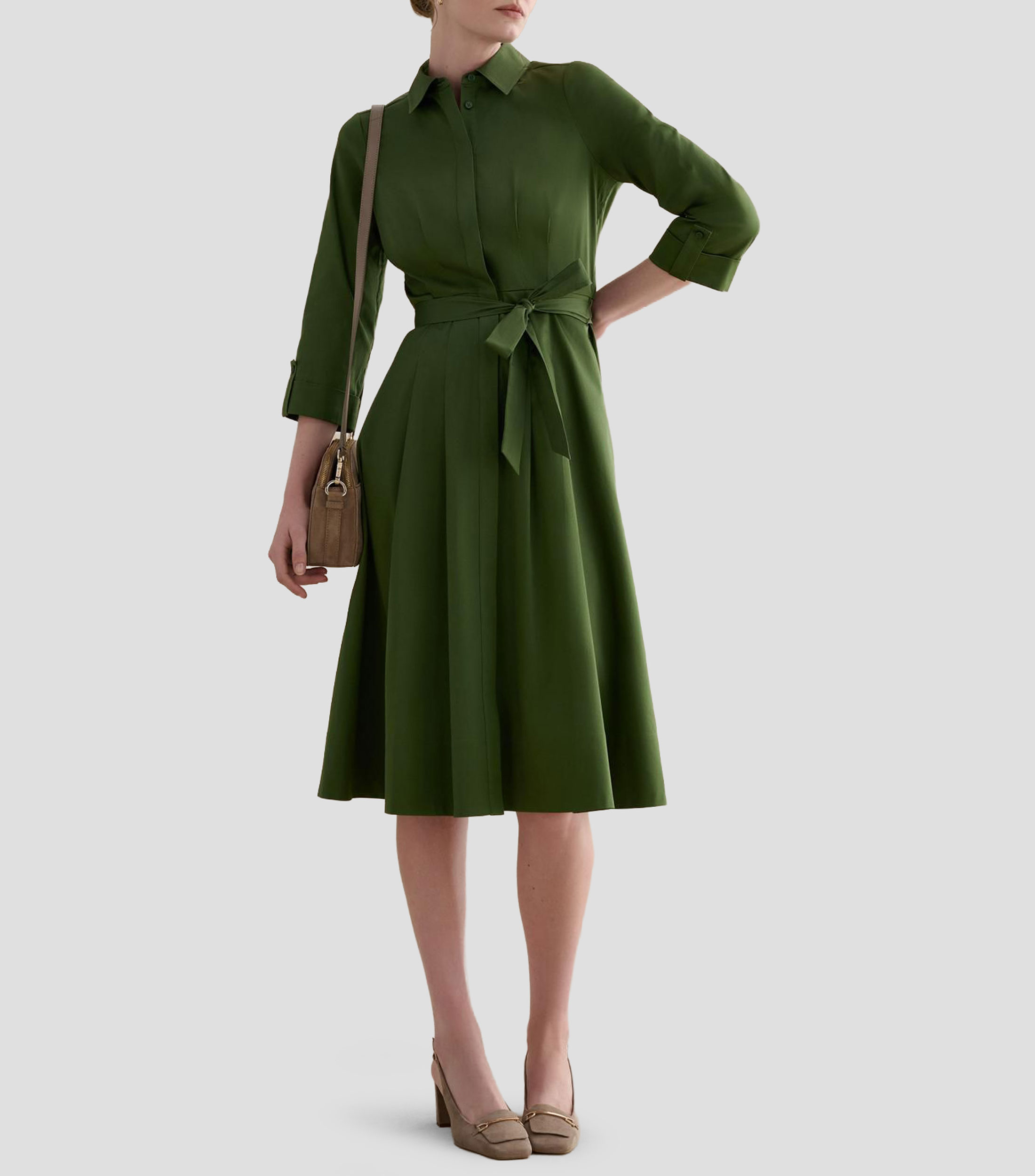 Vestido midi manga 3/4 liso Brigitta Mujer