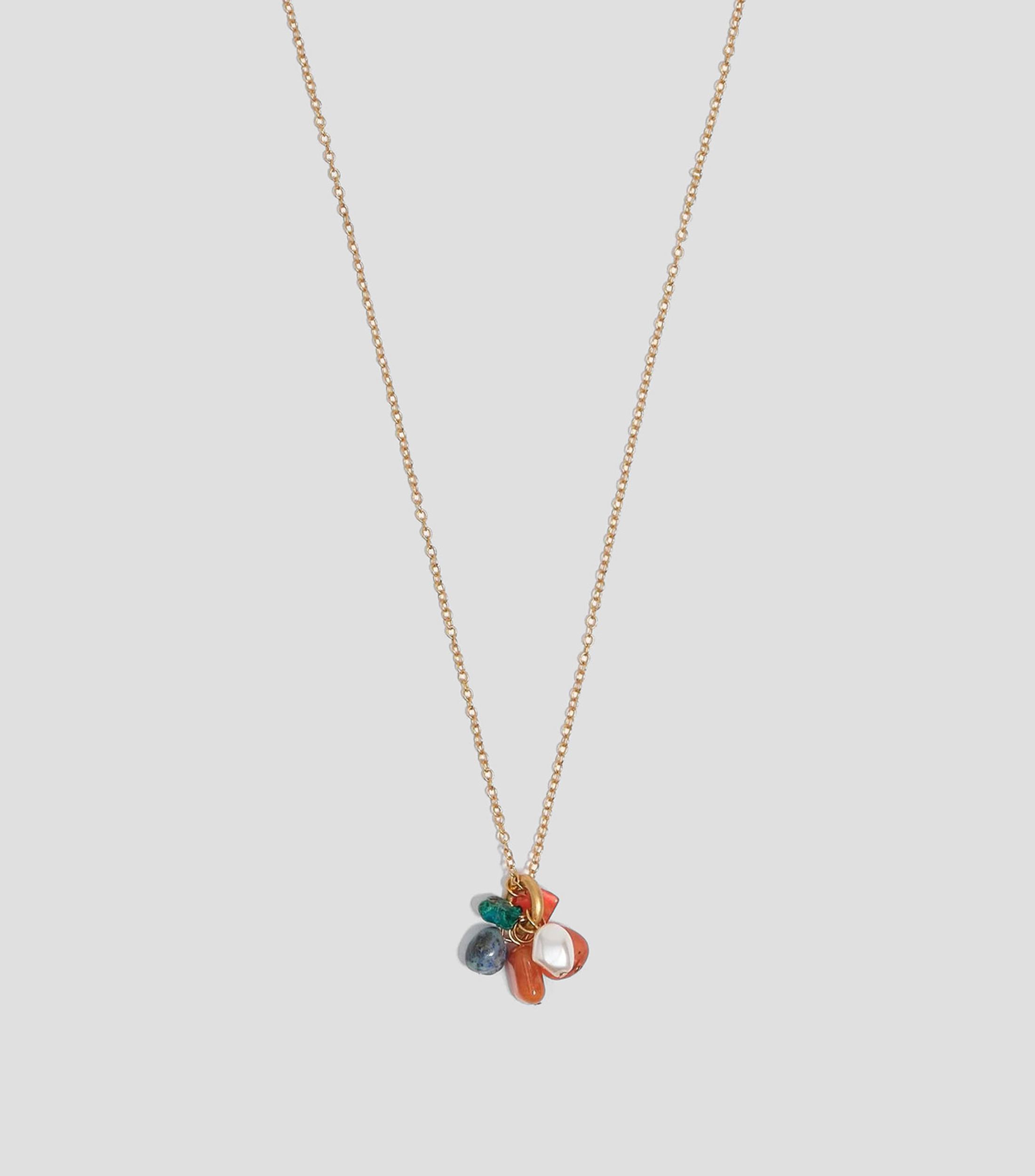 Collar con ramillete de piedras multicolor y perla dorada Mujer