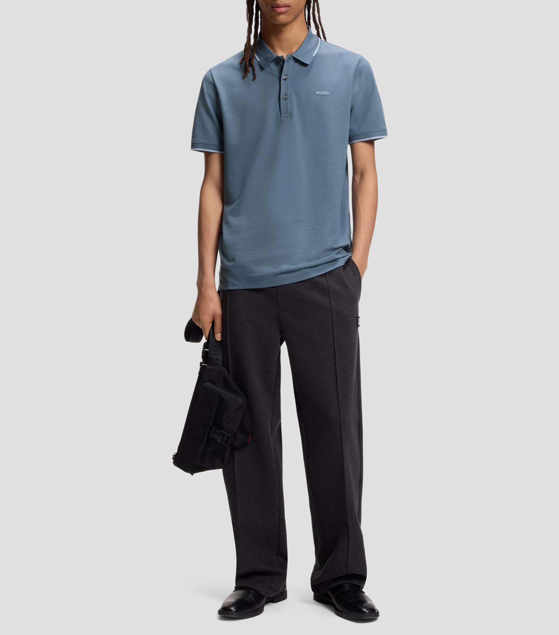 Polo slim fit de algodón elástico con logo estampado Hombre