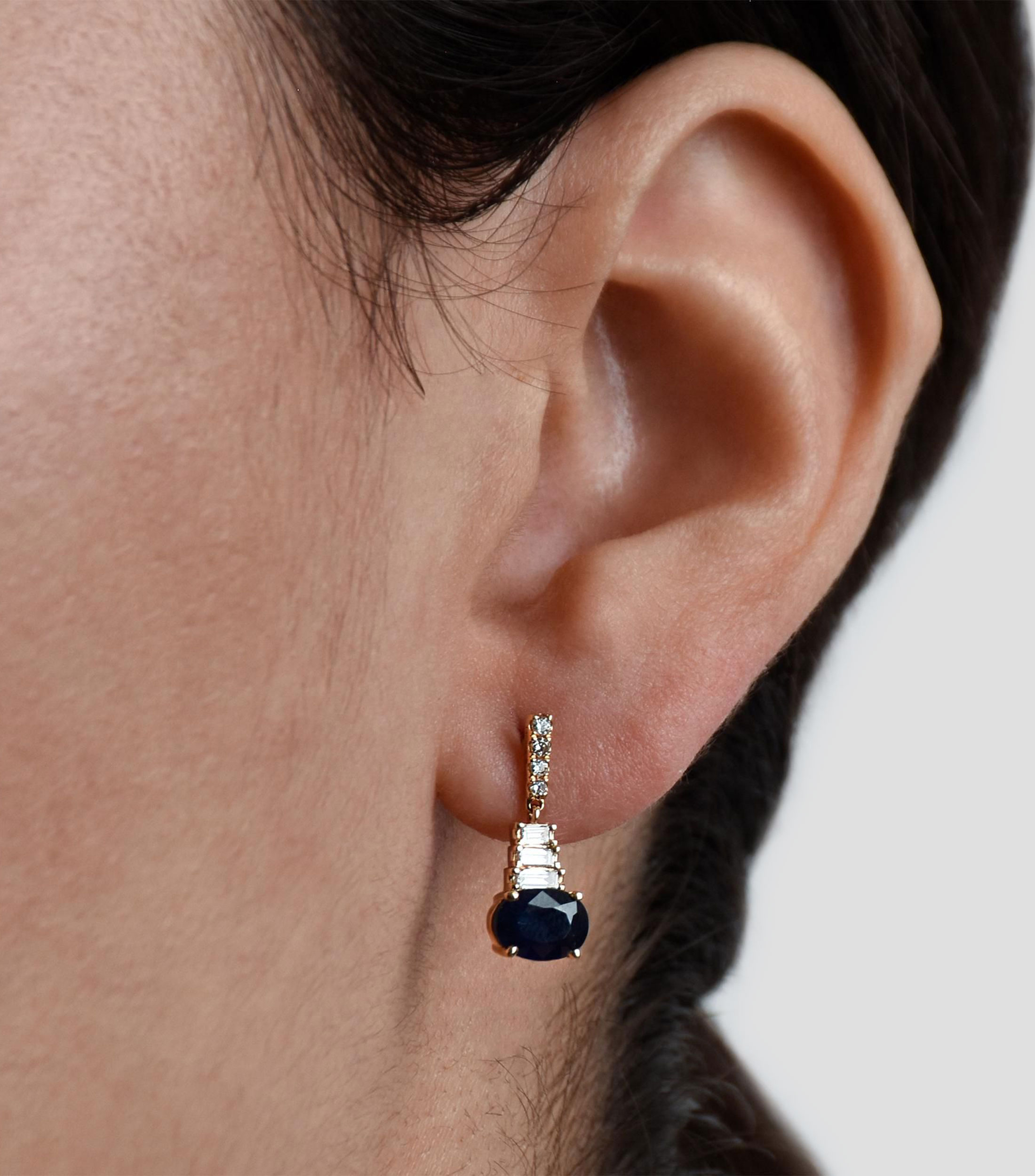 Aretes en Oro amarillo de 14 Kilates con Zafiro y Diamante Mujer