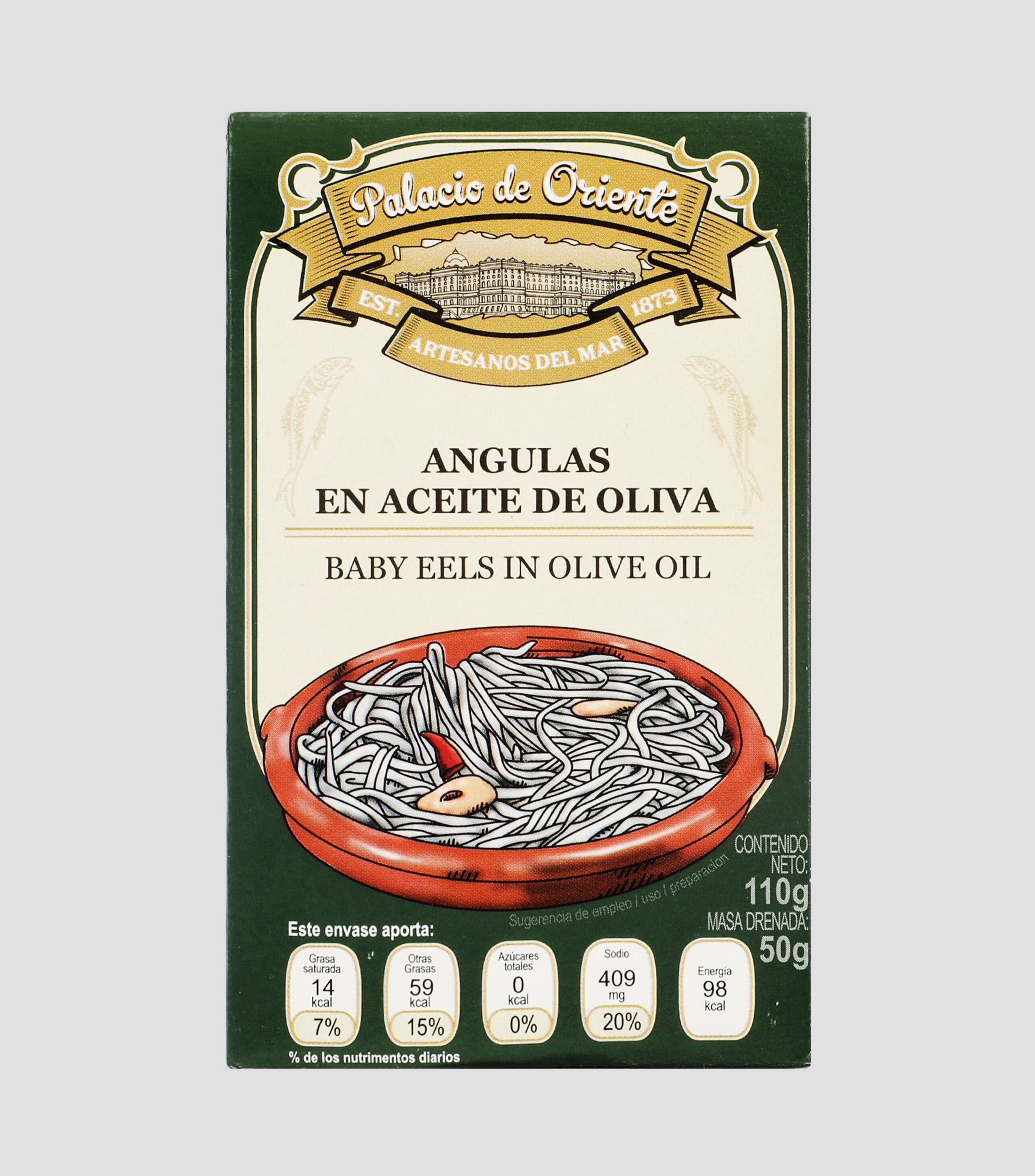 Angulas en aceite oliva, sin azúcar, 110 g