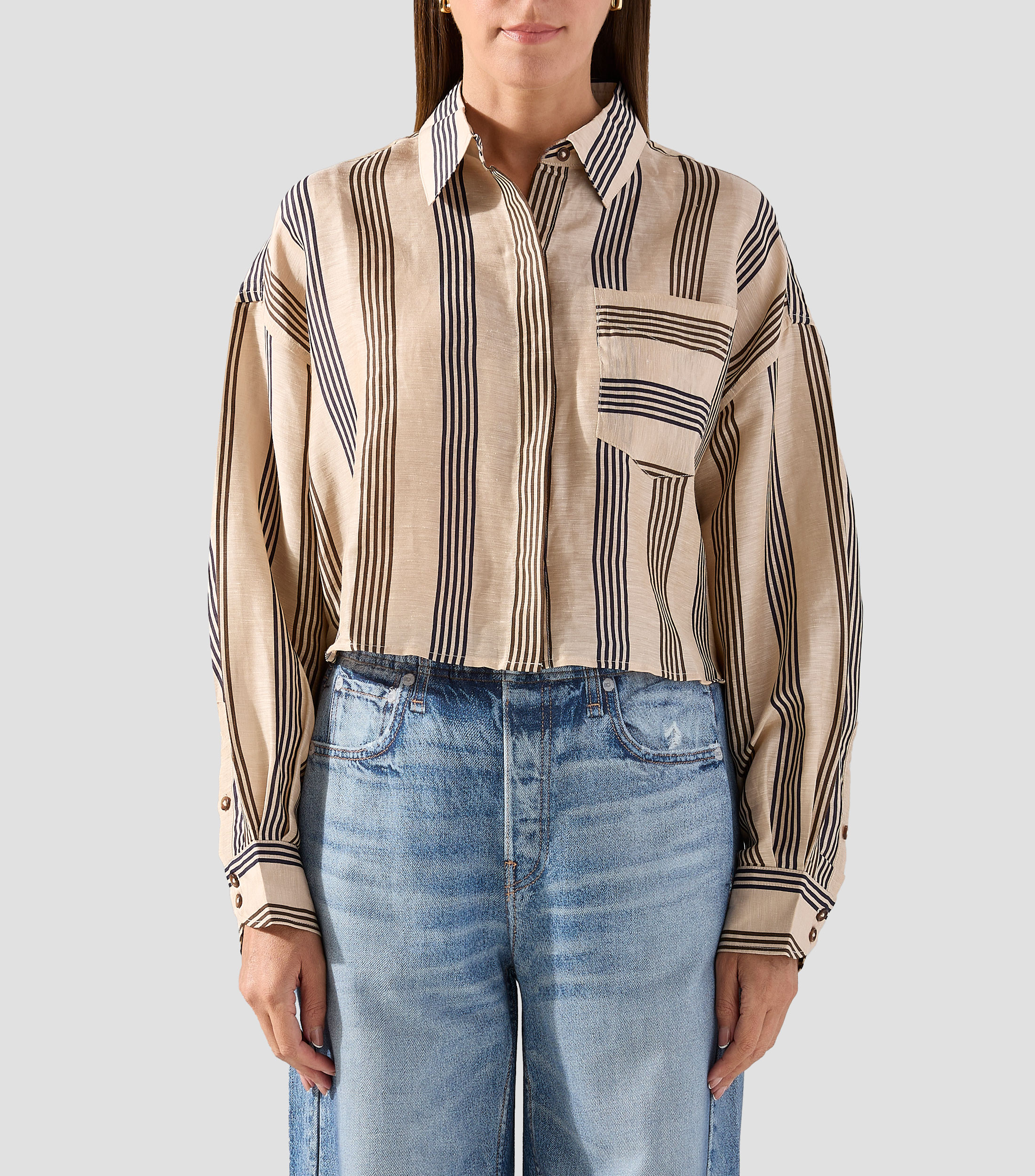 Camisa con rayas manga larga Mujer