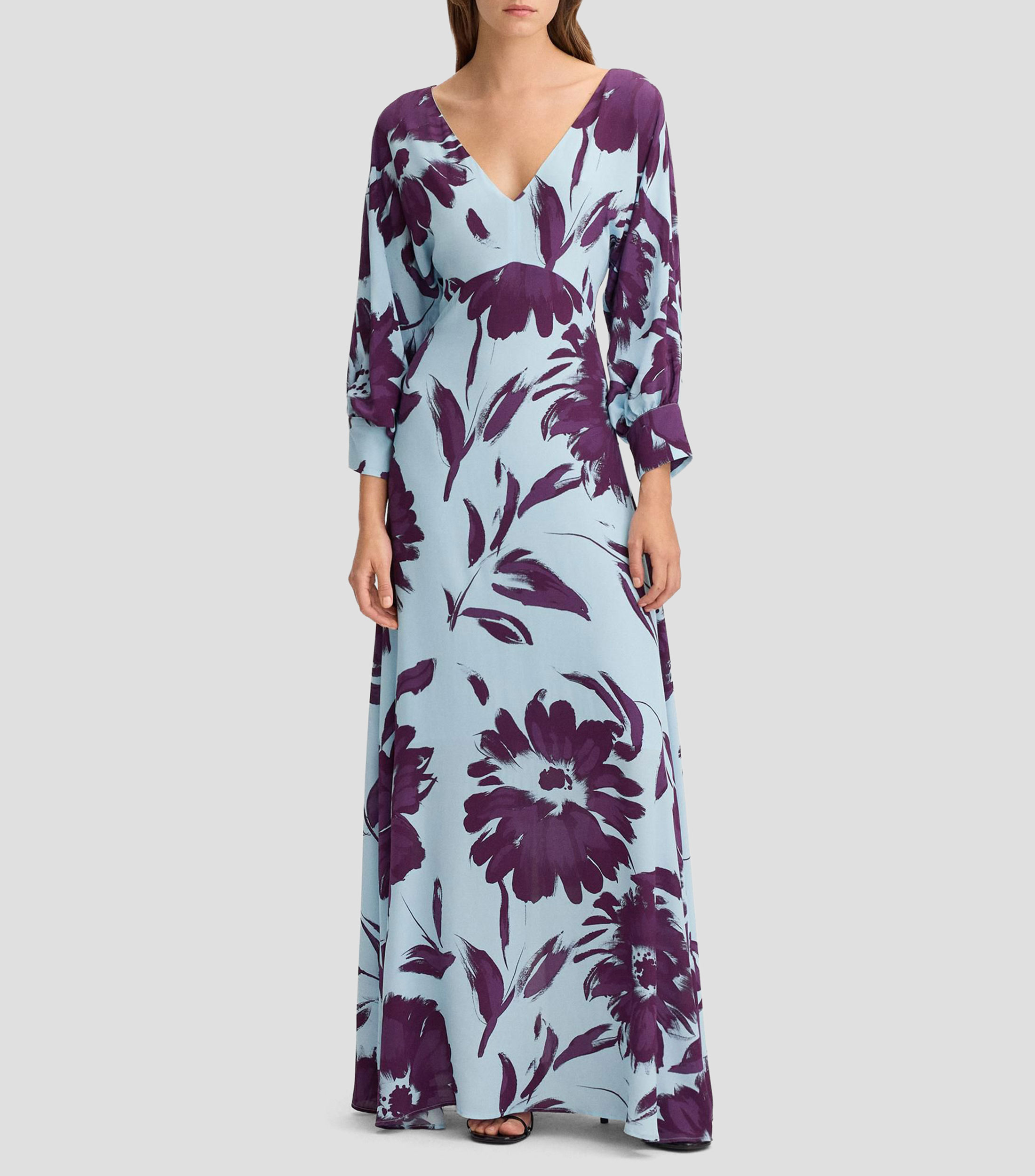 Vestido largo manga 3/4 estampado Mujer