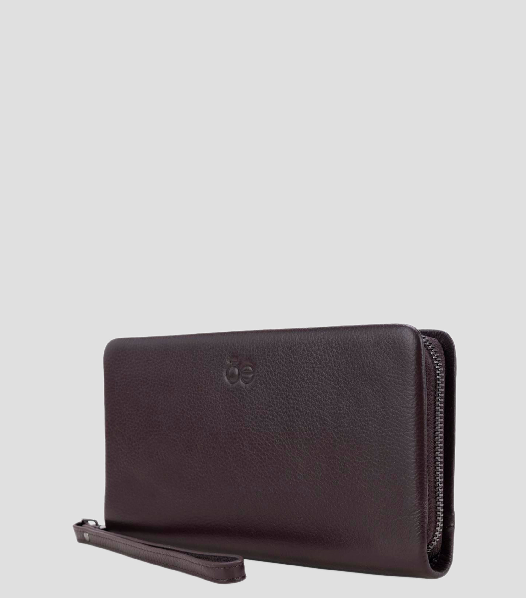 Cartera café en piel lisa Hombre