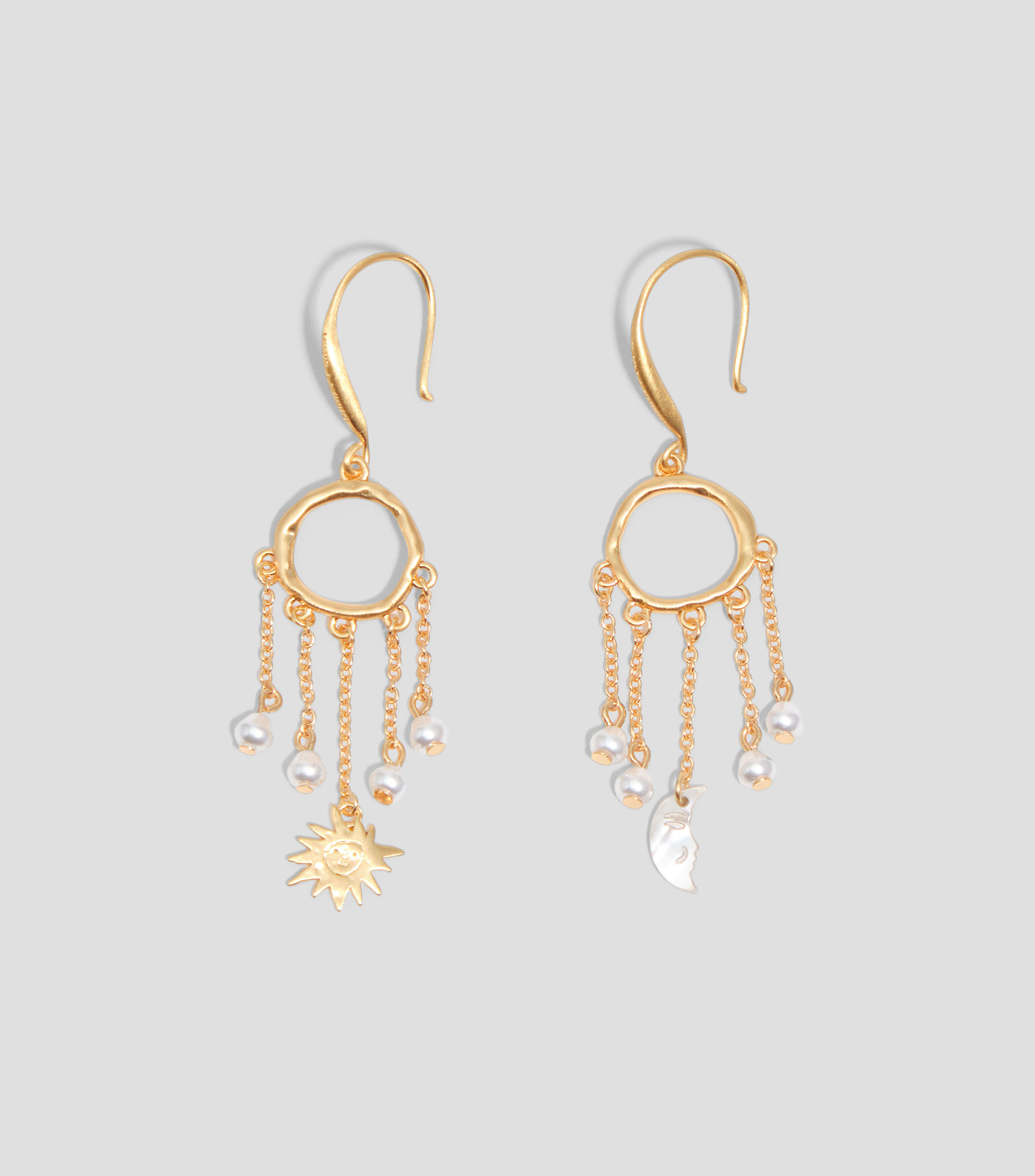 Pendientes sol y luna cadenas dorado cepillado Mujer