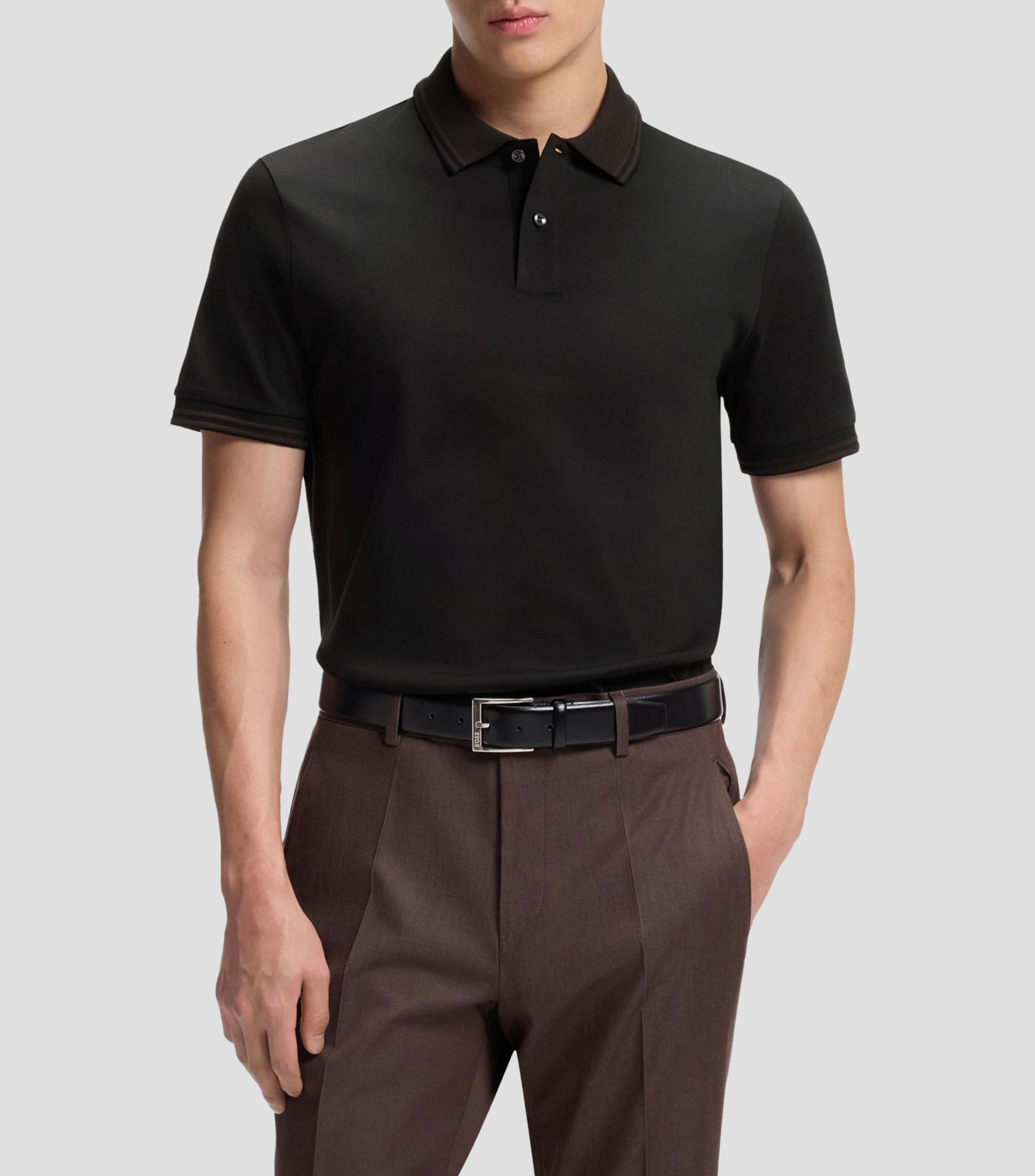 Playera polo slim de algodón mercerizado con detalles de rayas Hombre