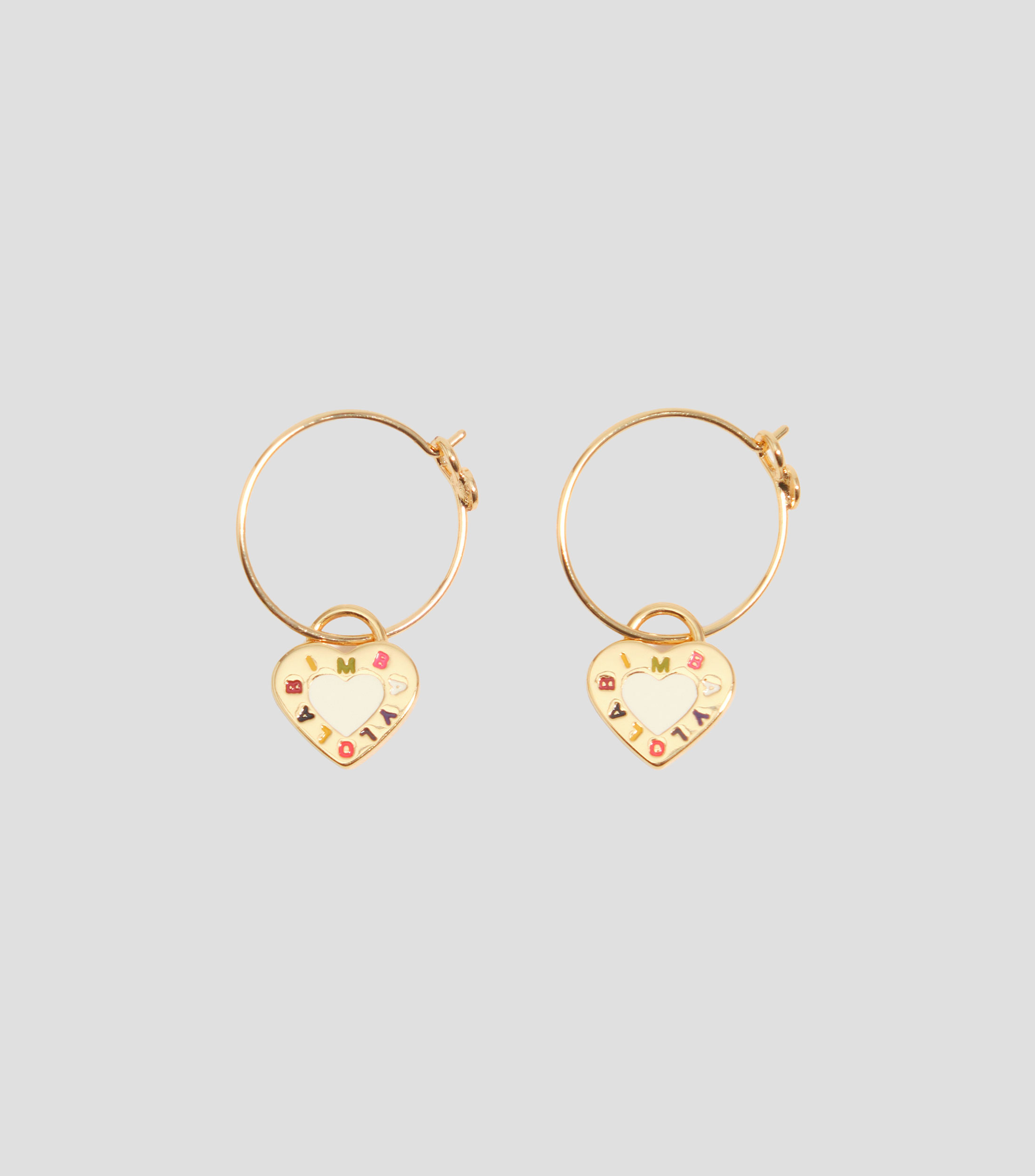 Pendientes aro logo corazón marfil Mujer