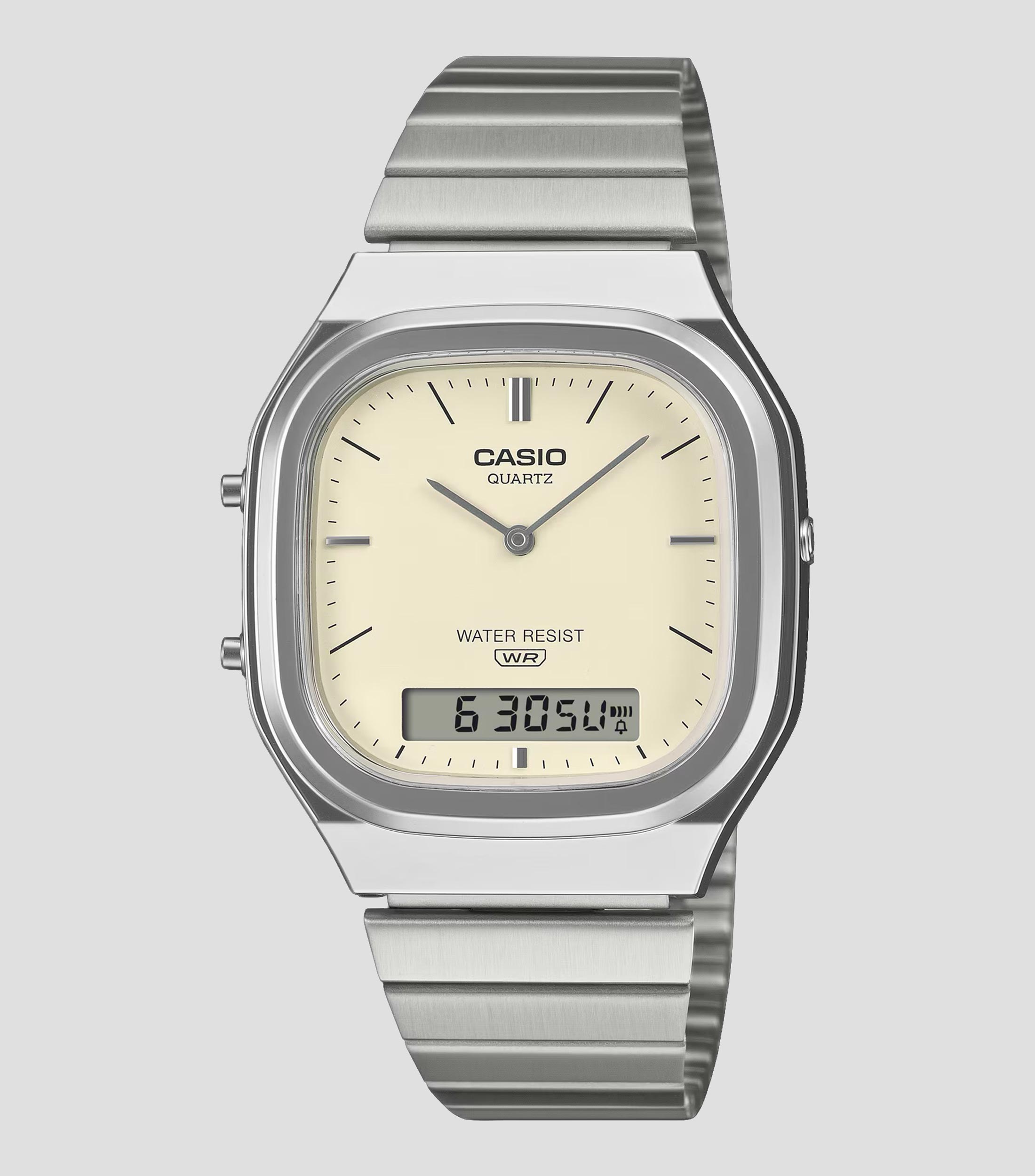 Reloj Unisex Casio Vintage Clásico Casual Plateado, Beige