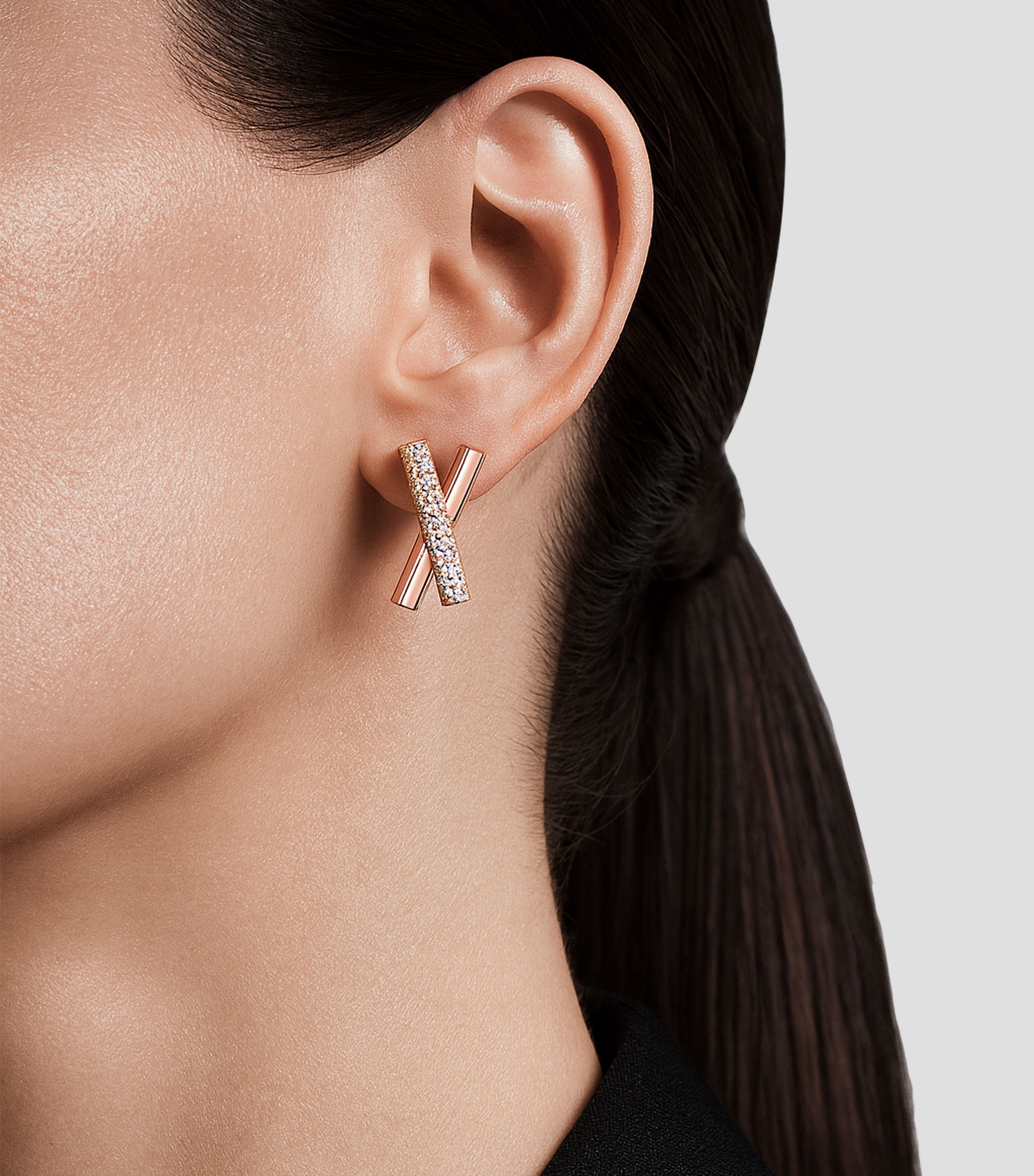 Aretes en oro rosa de 18 Kilates con diamantes Domino Mujer