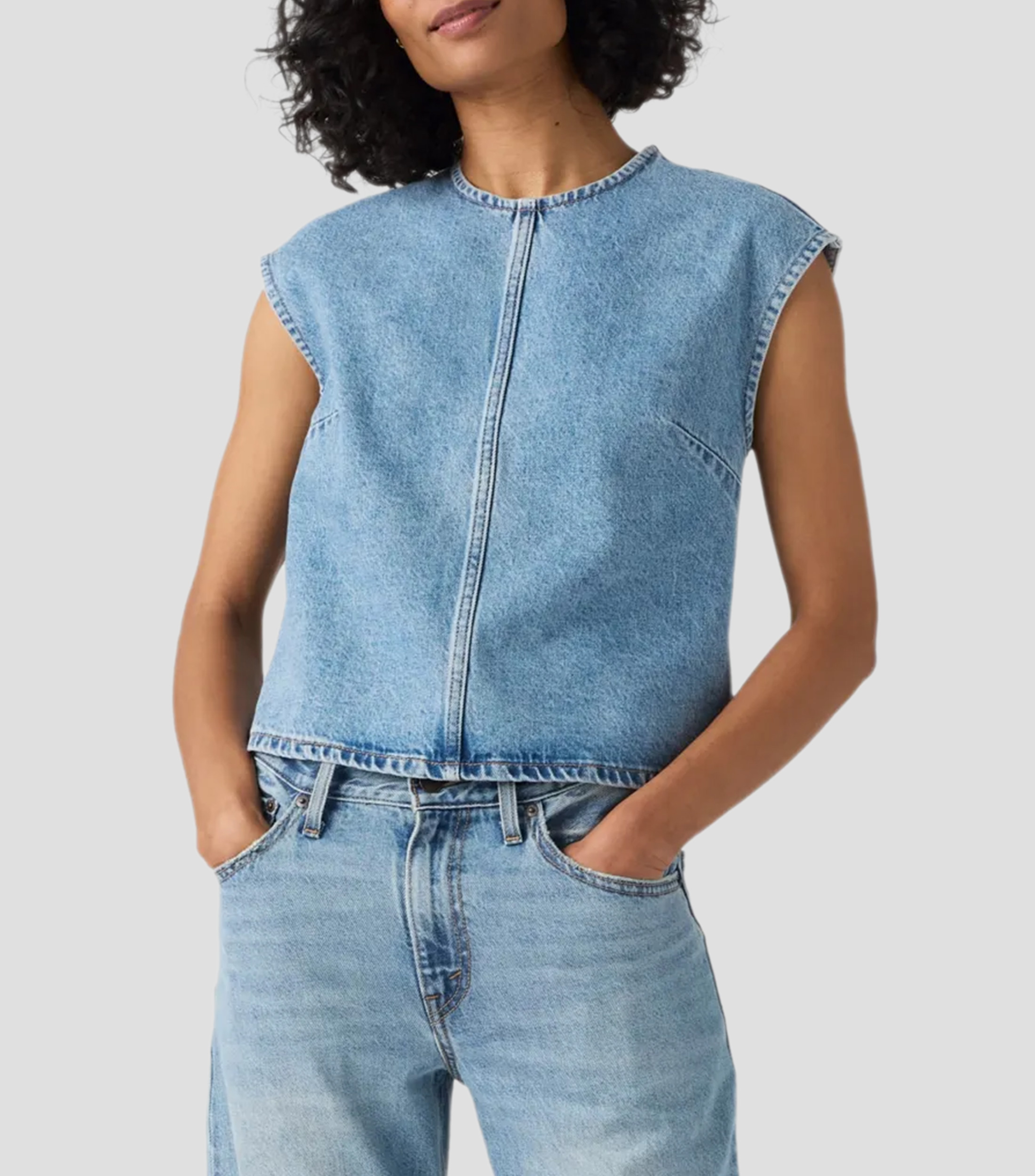 Blusa de mezclilla lisa sin mangas Mujer