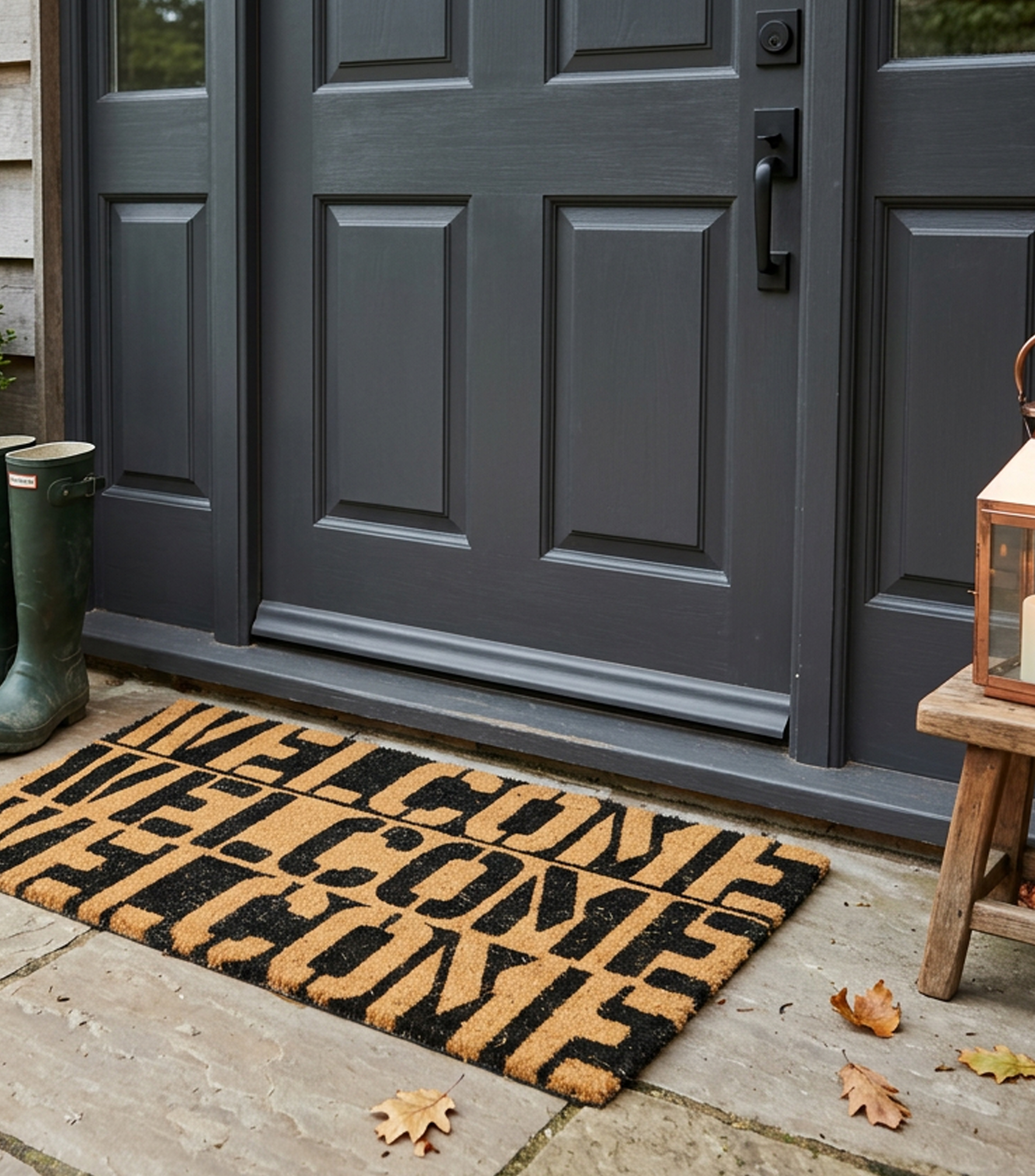 Tapete decorativo Triple Welcome en PVC 45 x 75 cm