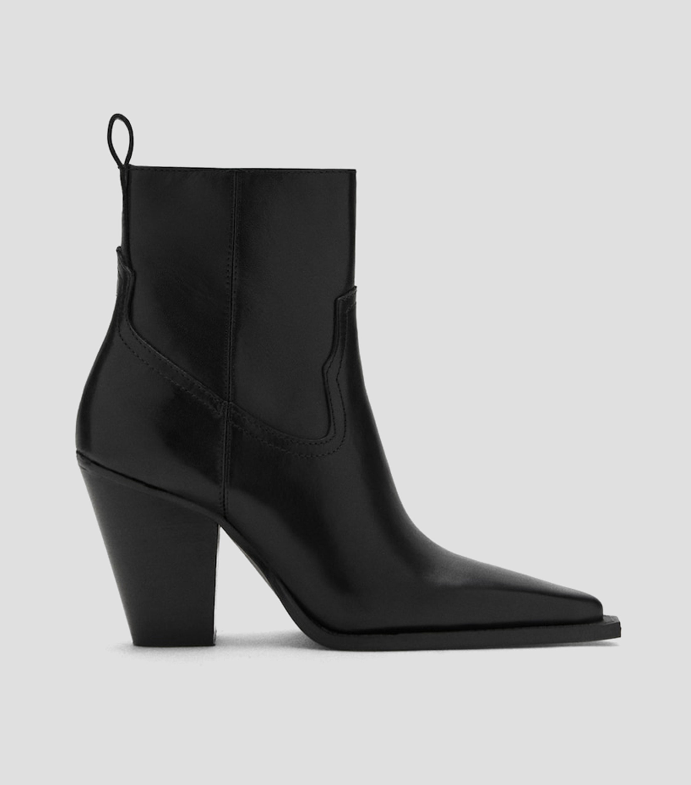 Botines en Piel con Tacón Ancho de 9 cm Mujer