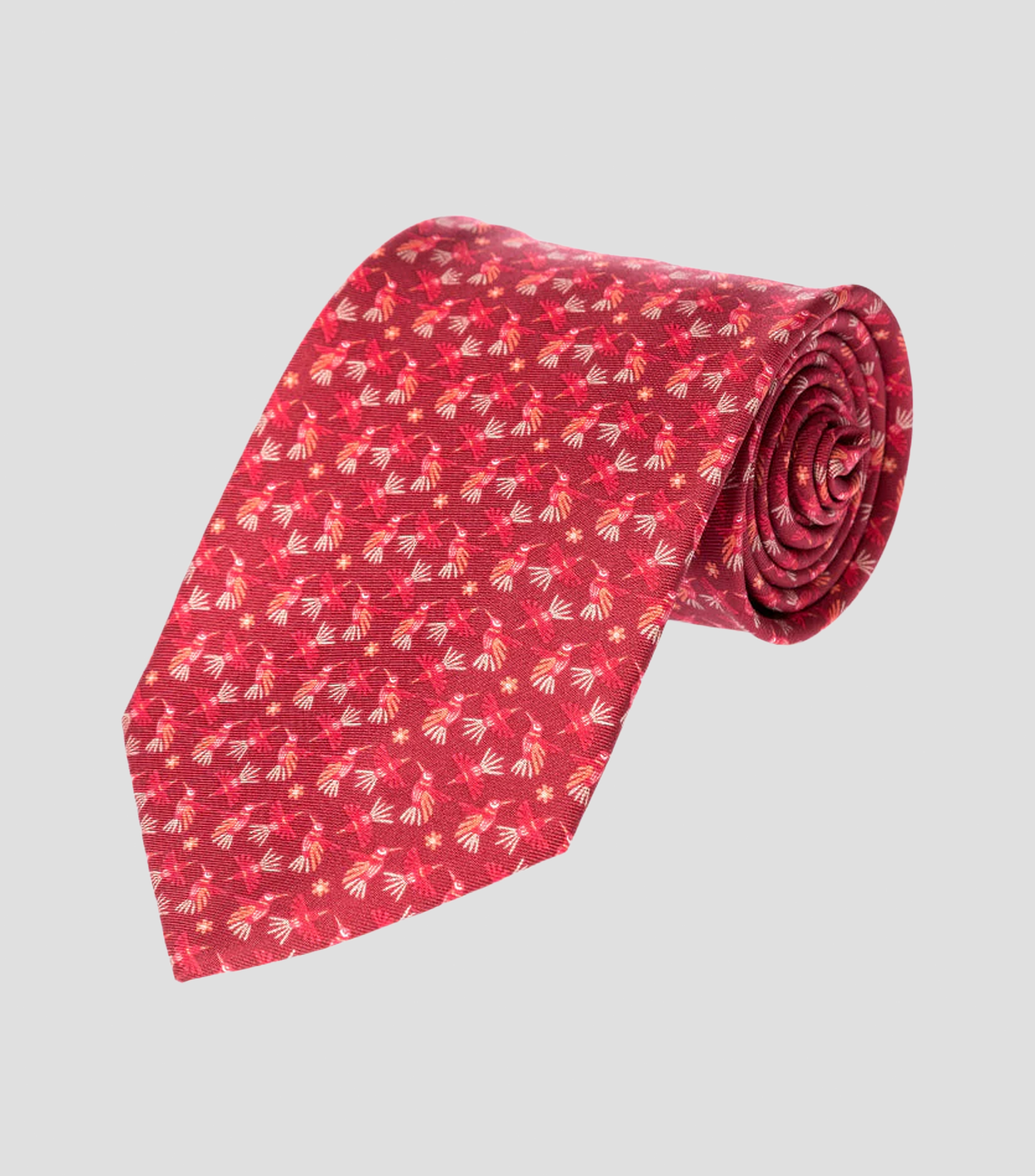 Corbata ancha de seda con estampado colibrí