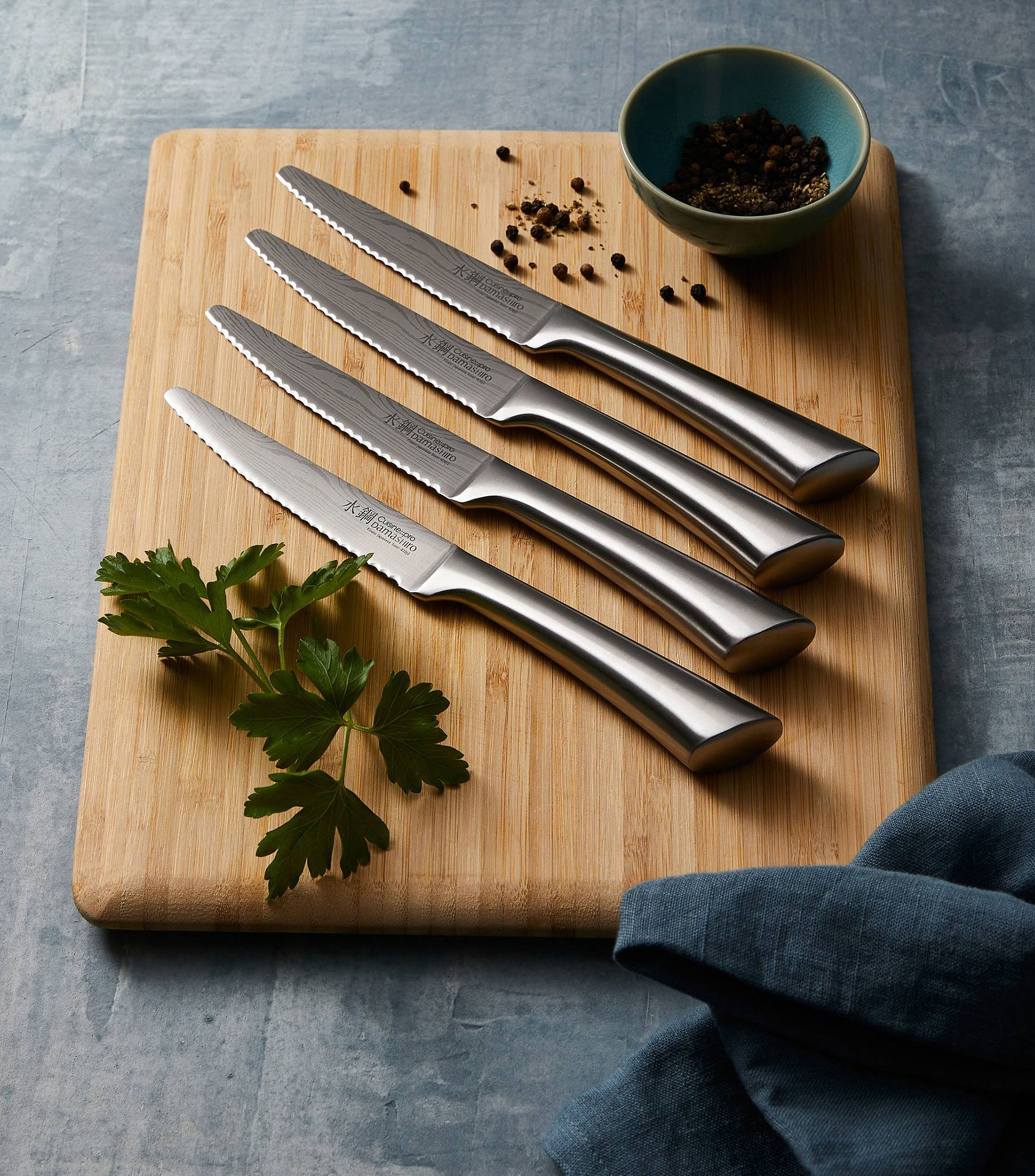 Set de cuchillos 4 piezas para carne Damashiro en acero inoxidable