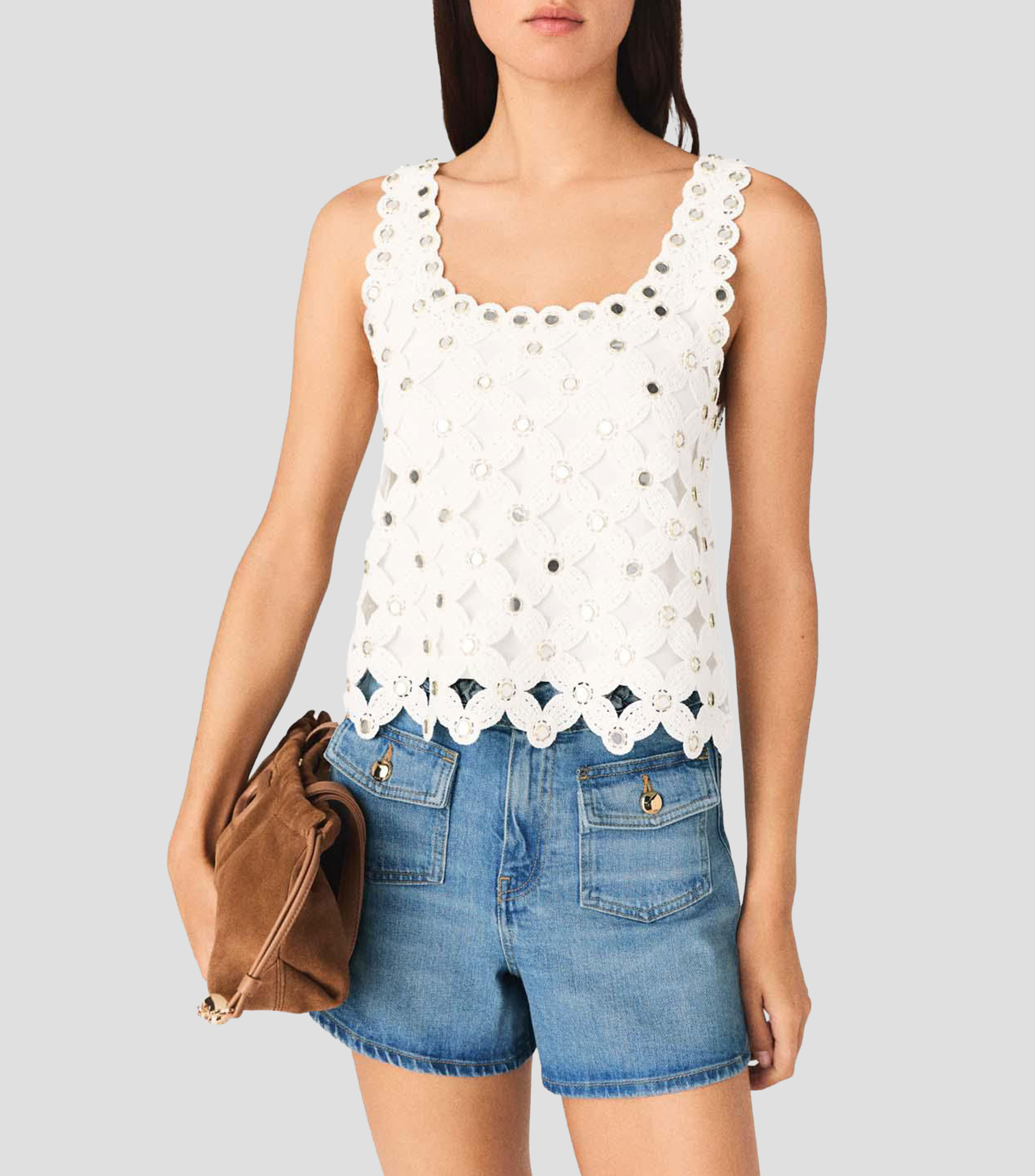 Blusa lisa sin mangas Mujer