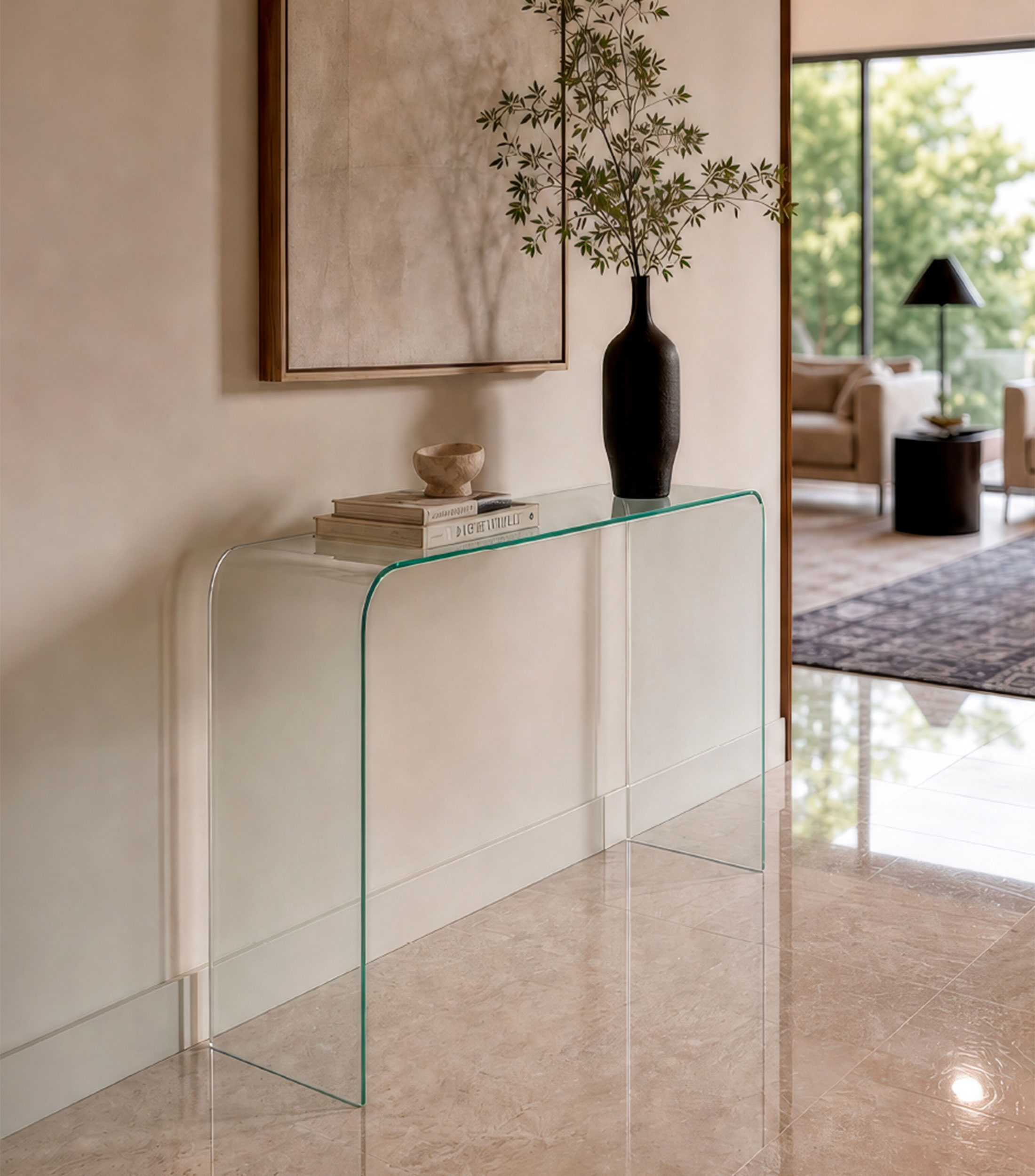 Mesa Consola BASIKO en vidrio transparente
