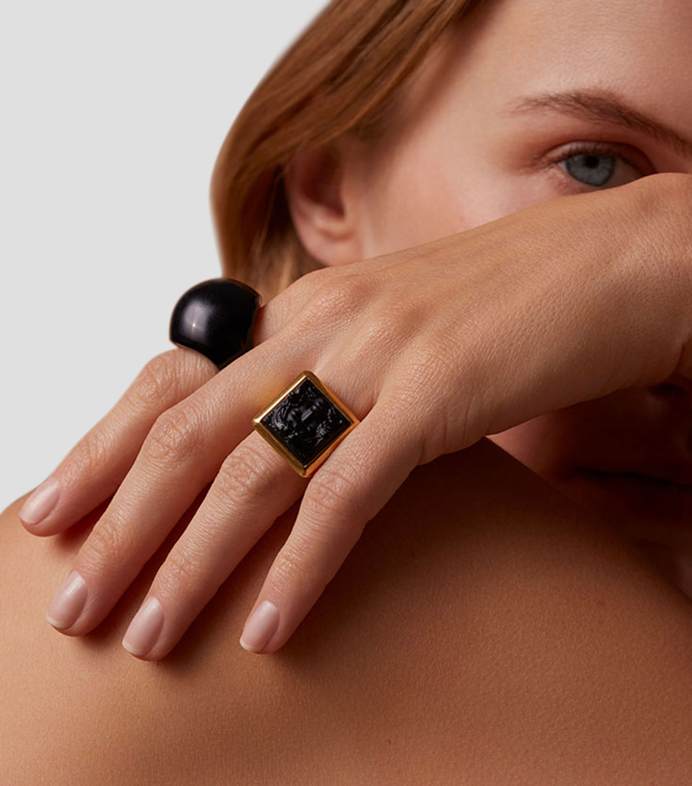 Anillo Cabochon con cristal negro Mujer Talla 49