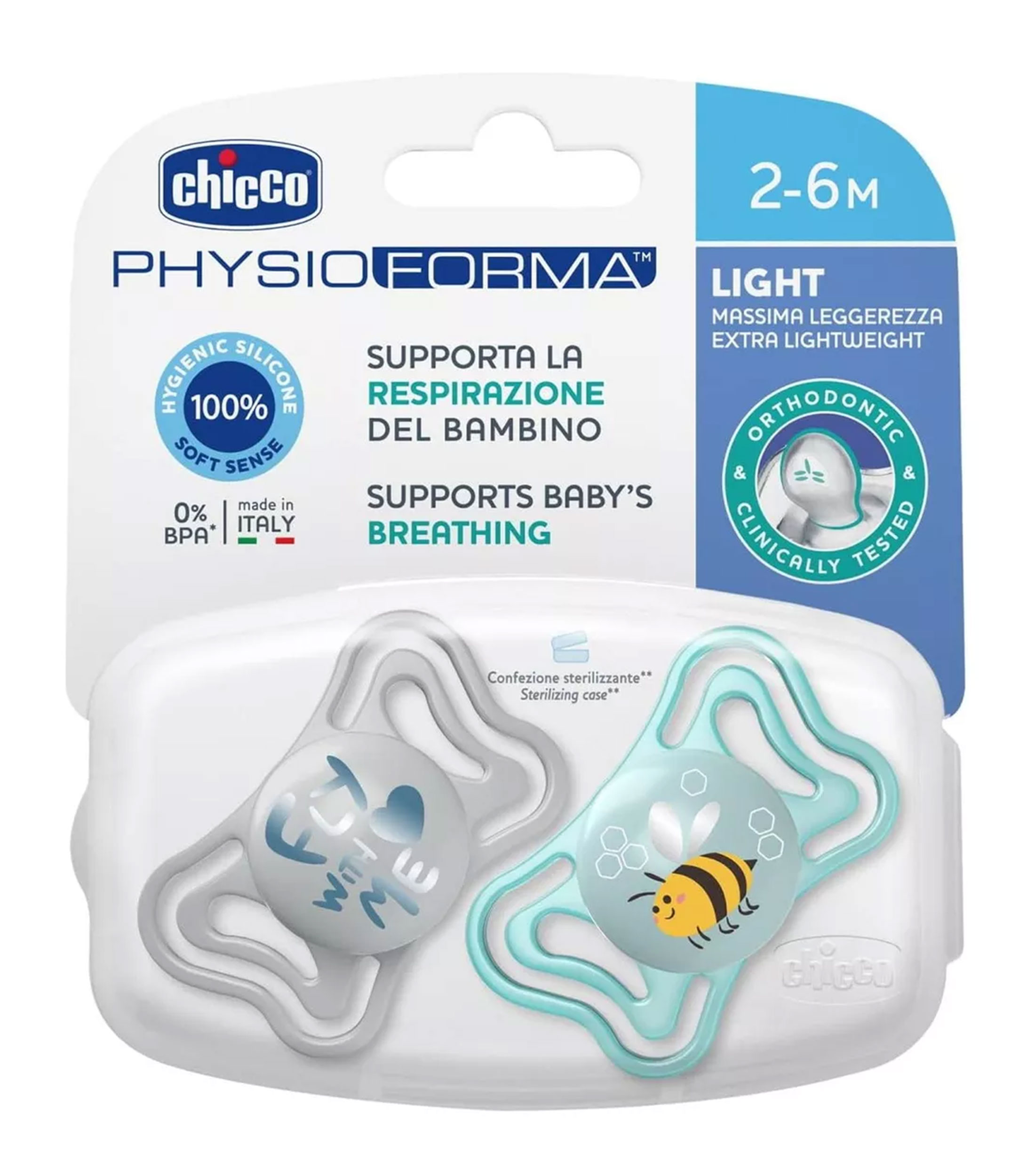 Set de 2 chupones Physioforma Light Azul y blanco 2-6 meses