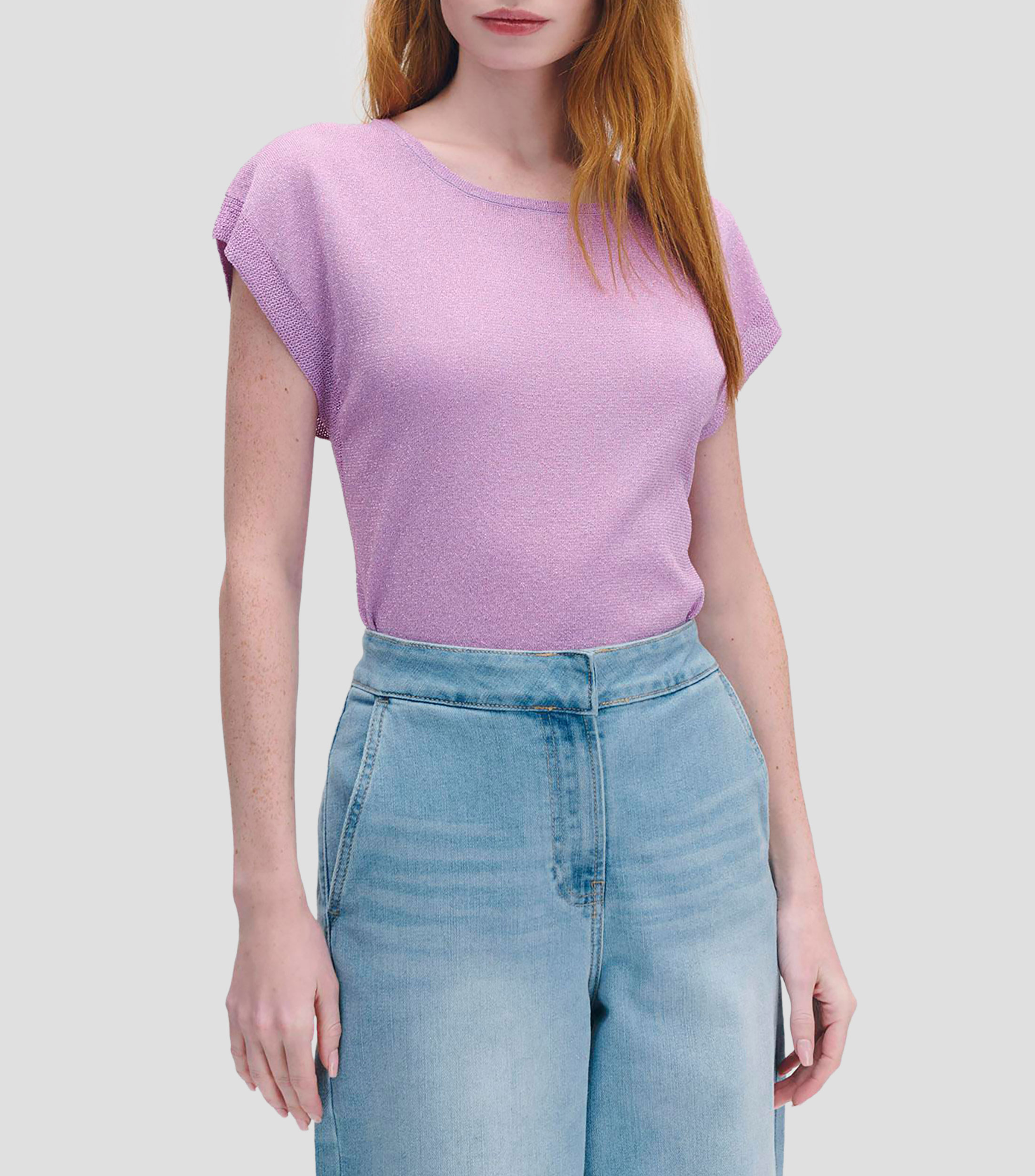 Blusa Tejido de Punto Lavanda con Lúrex Manga Sisa Mujer