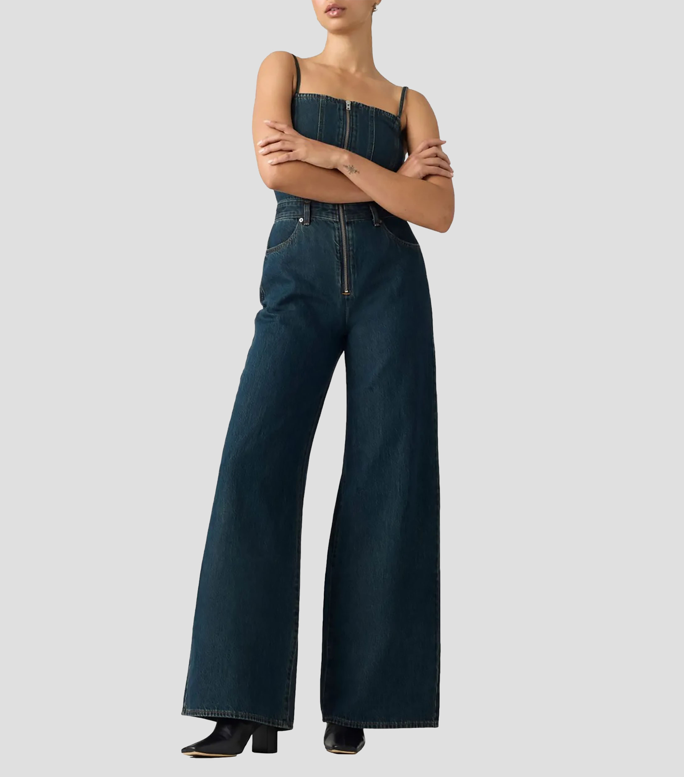 Jumpsuit de mezclilla crote recto Mujer