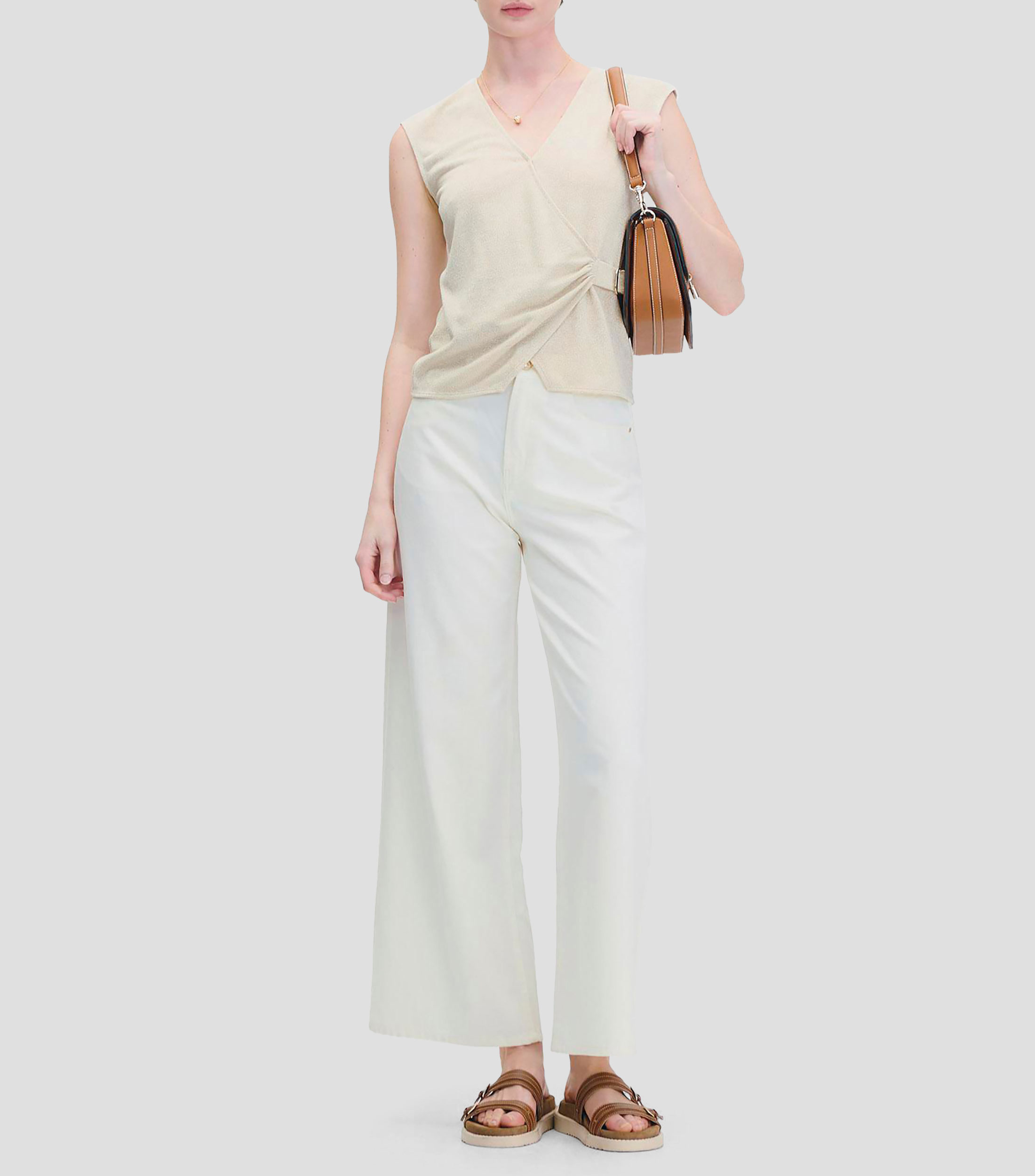 Blusa de Punto Envolvente Champagne con Lúrex Mujer